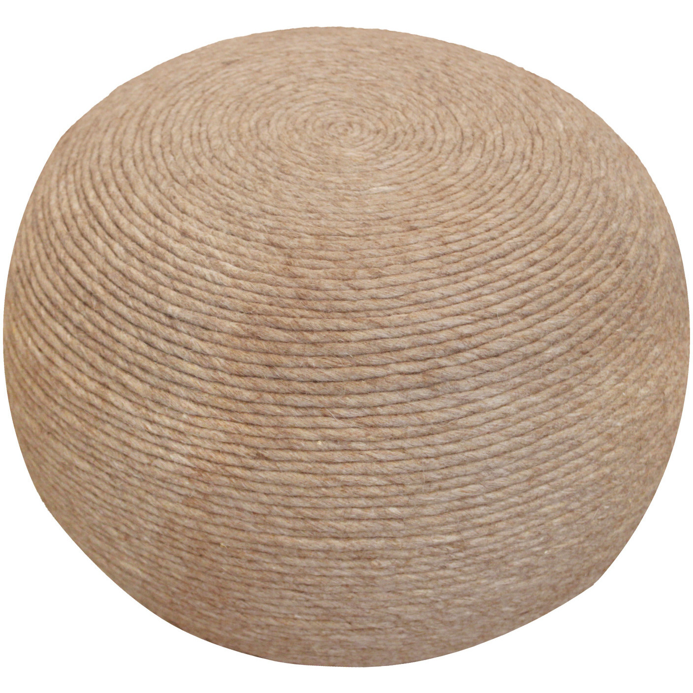 20"" Beige Wool Round Ribbed Pouf Ottoman