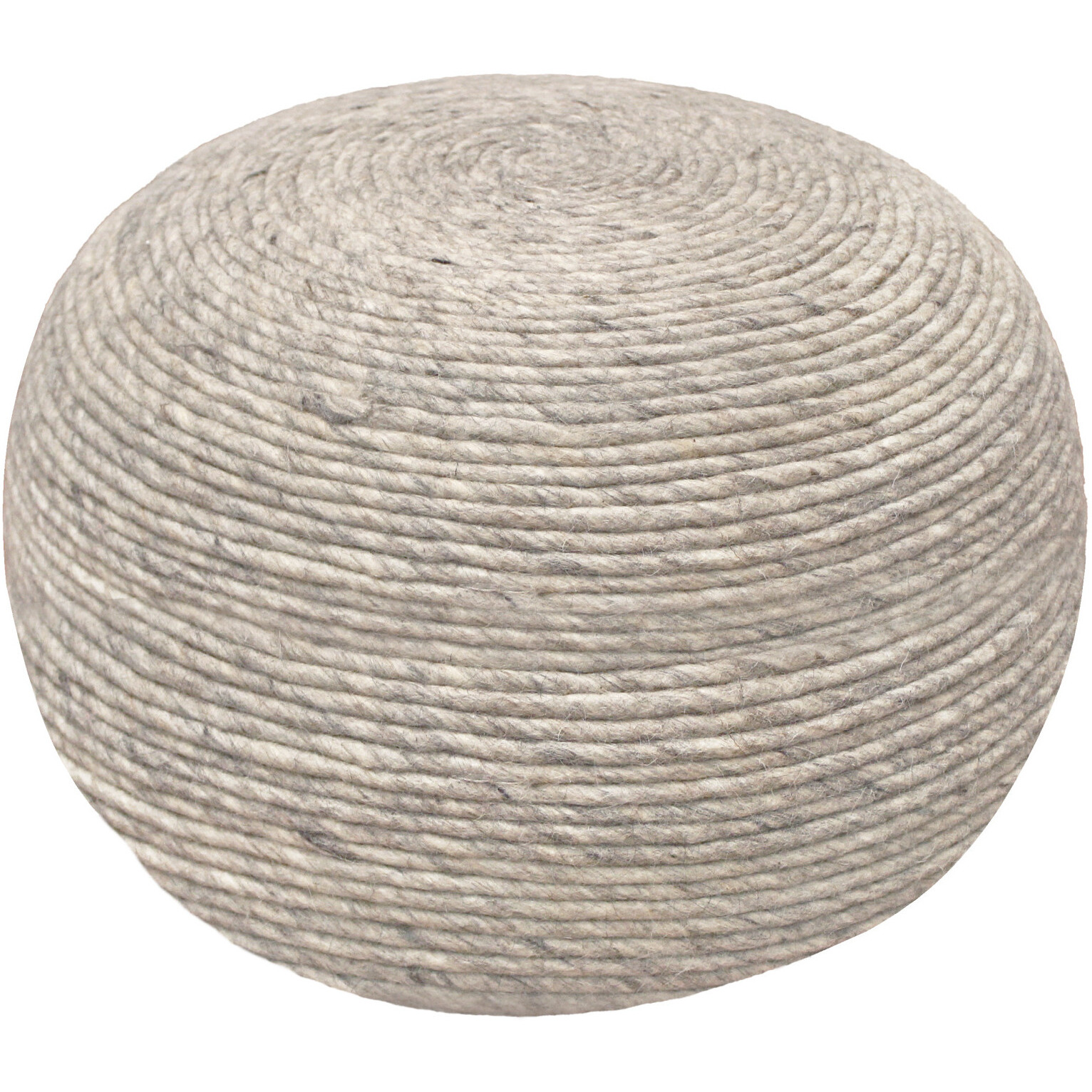 20"" Gray Wool Round Ribbed Pouf Ottoman