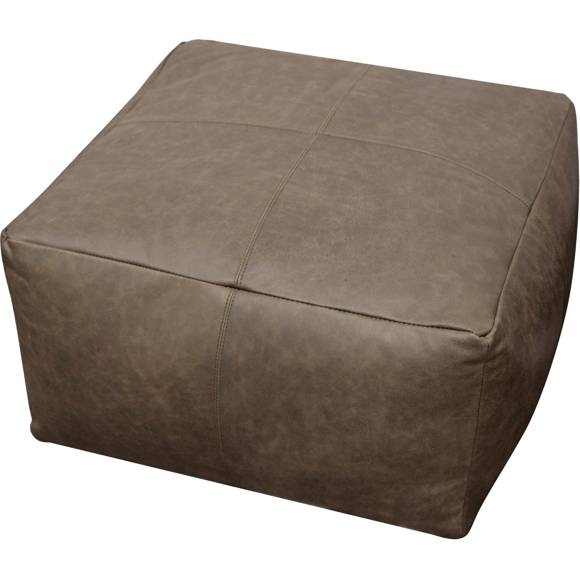 22"" Gray Brown Distressed Leather Pouf Ottoman