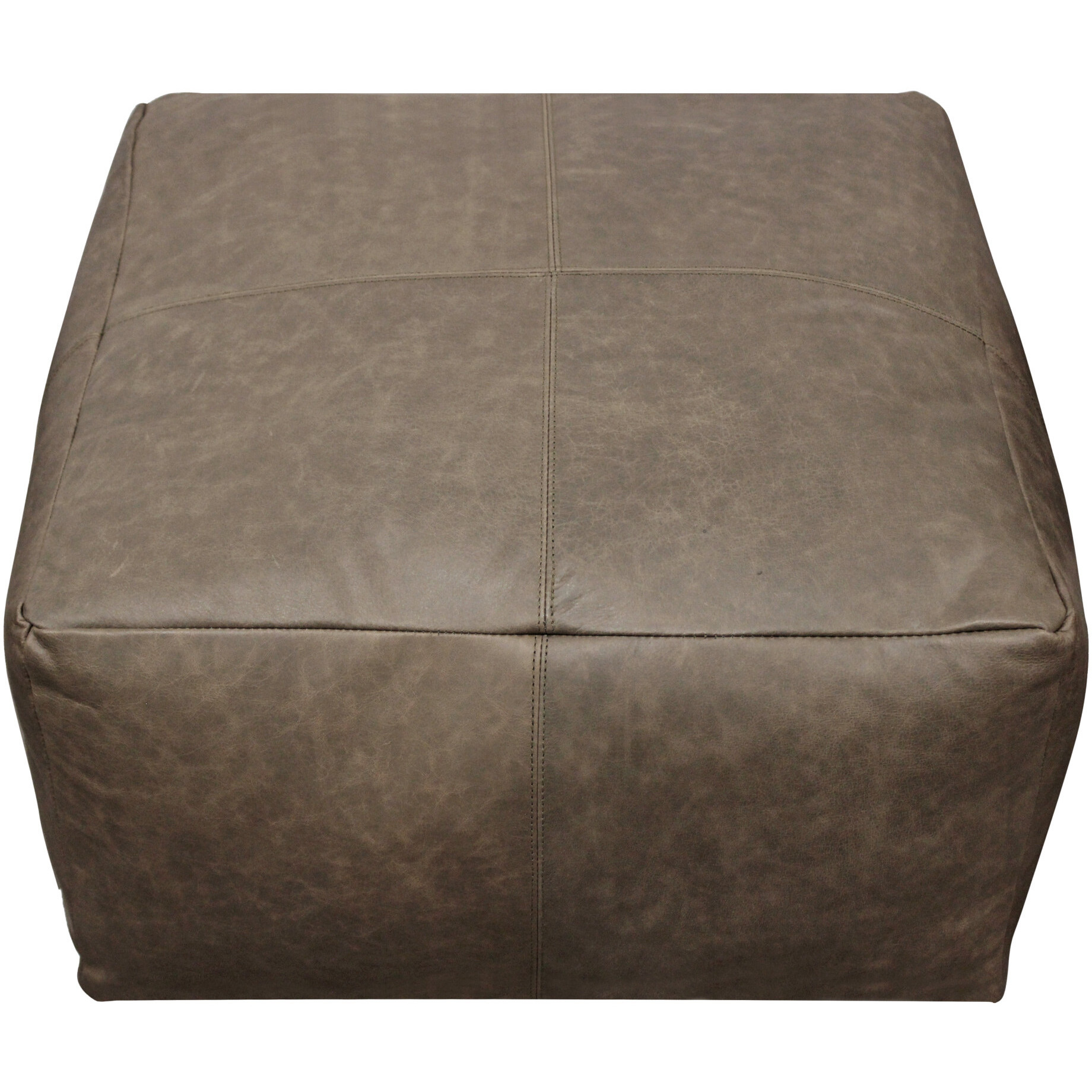 22"" Gray Brown Distressed Leather Pouf Ottoman