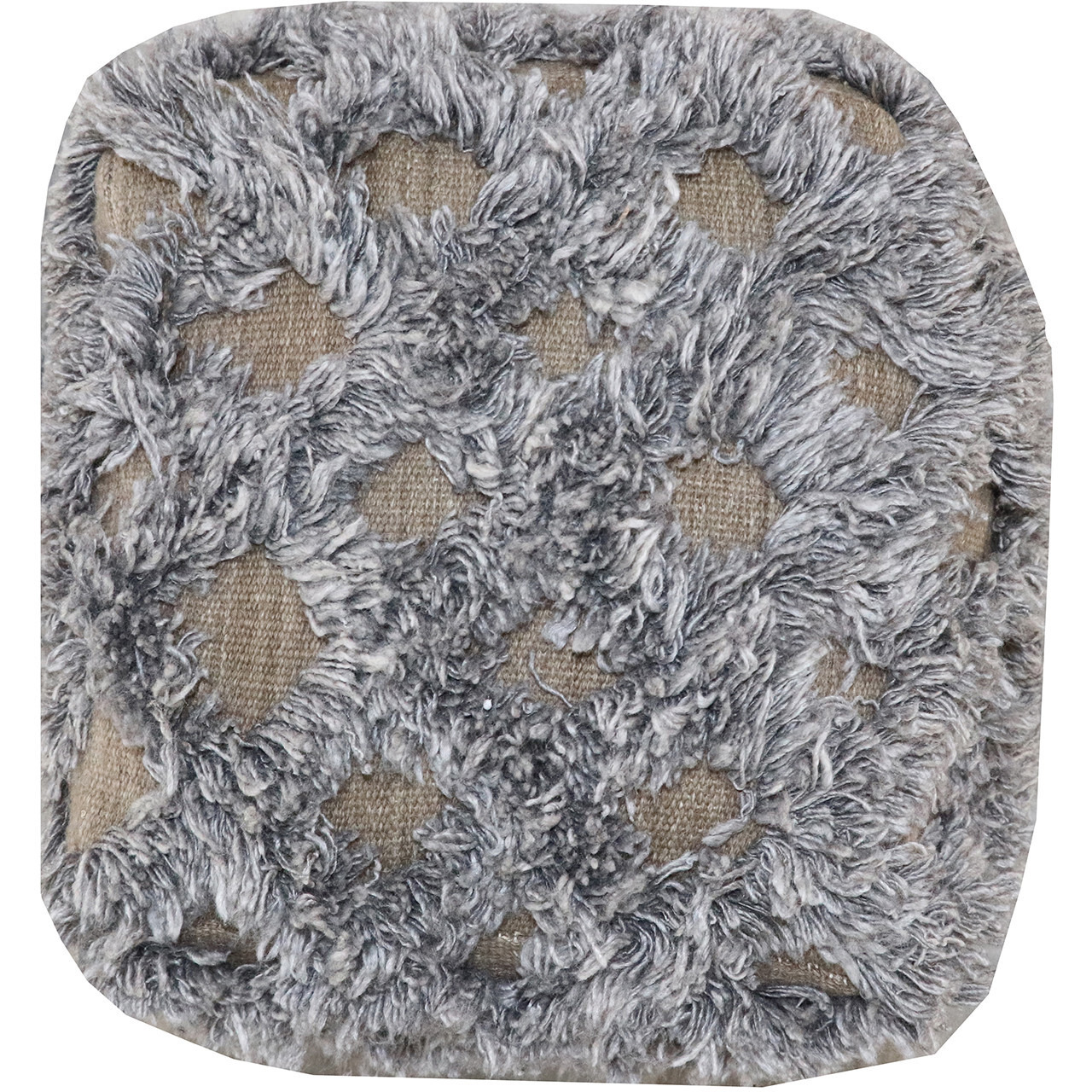 18"" Natural And Gray Wool Cotton Blend Cube Geometric Pouf Ottoman