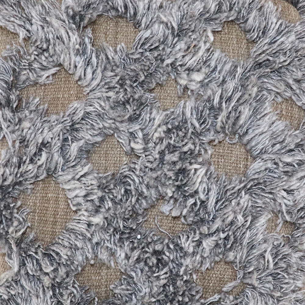 18"" Natural And Gray Wool Cotton Blend Cube Geometric Pouf Ottoman