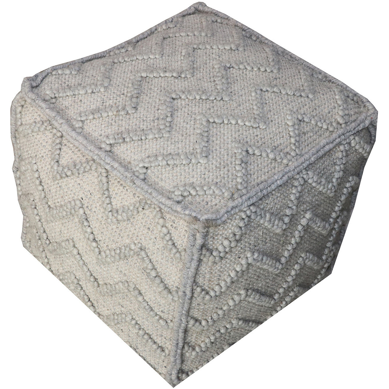 18"" Gray Wool Cotton Blend Cube Chevron Pouf Ottoman