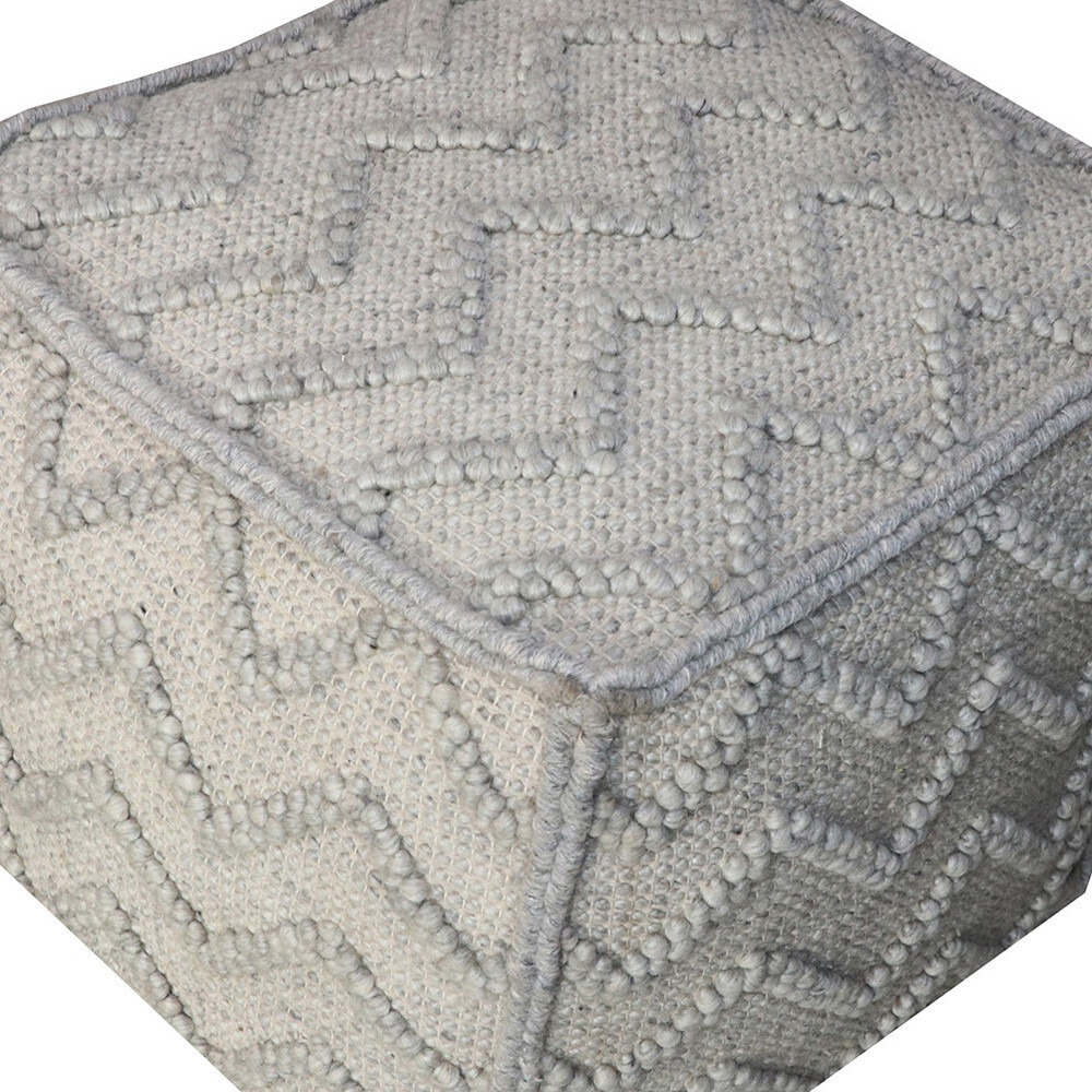 18"" Gray Wool Cotton Blend Cube Chevron Pouf Ottoman