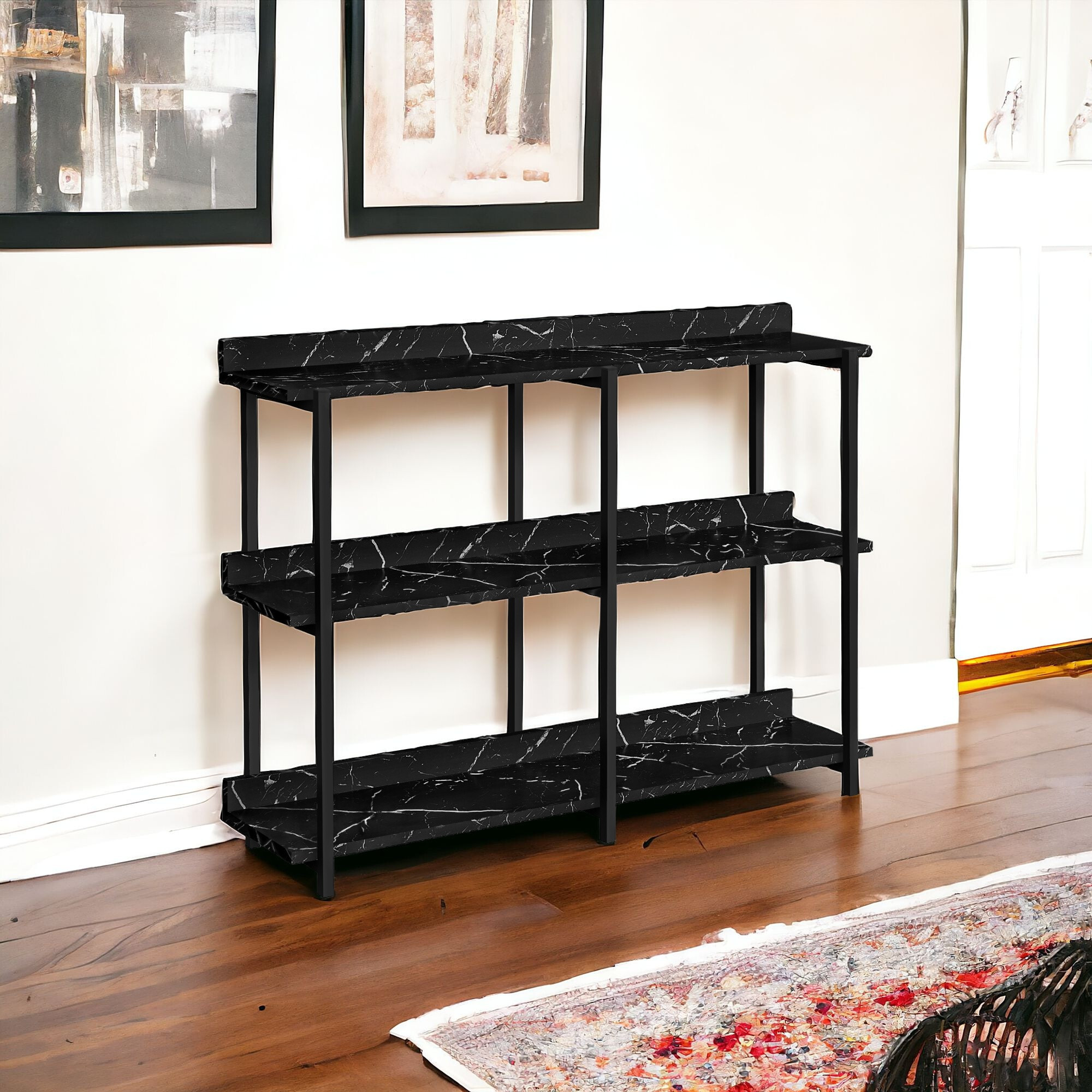 34"" Black End Table With Three Shelves