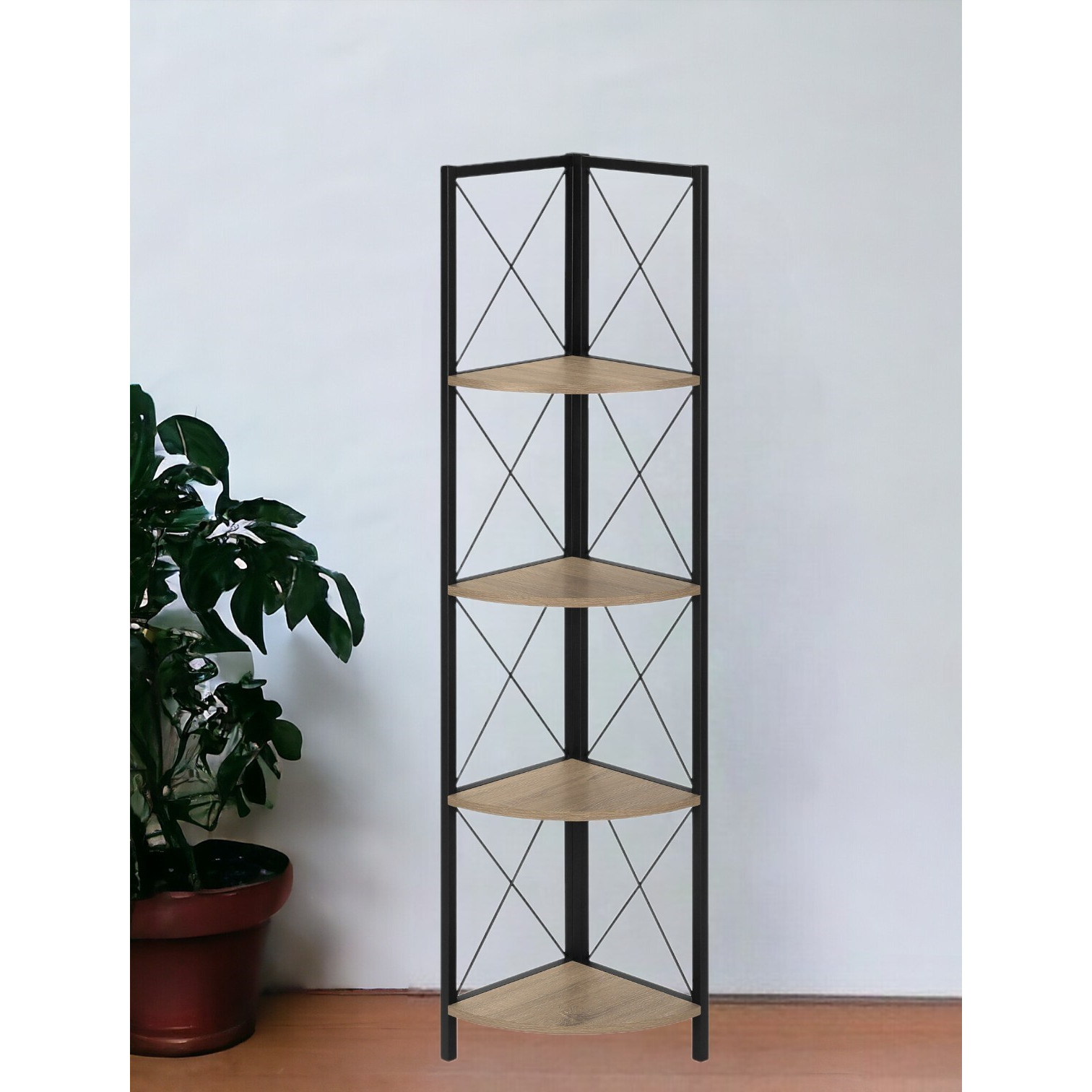 59"" Taupe Metal Corner Bookcase