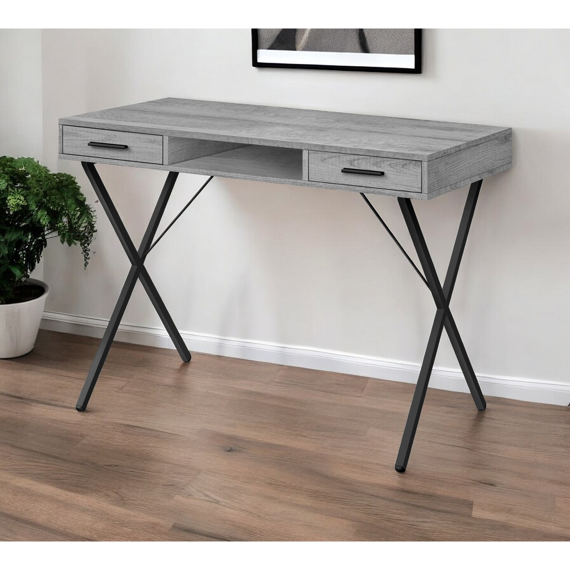 42"" Gray And Black Computer Desk With Two Drawers
