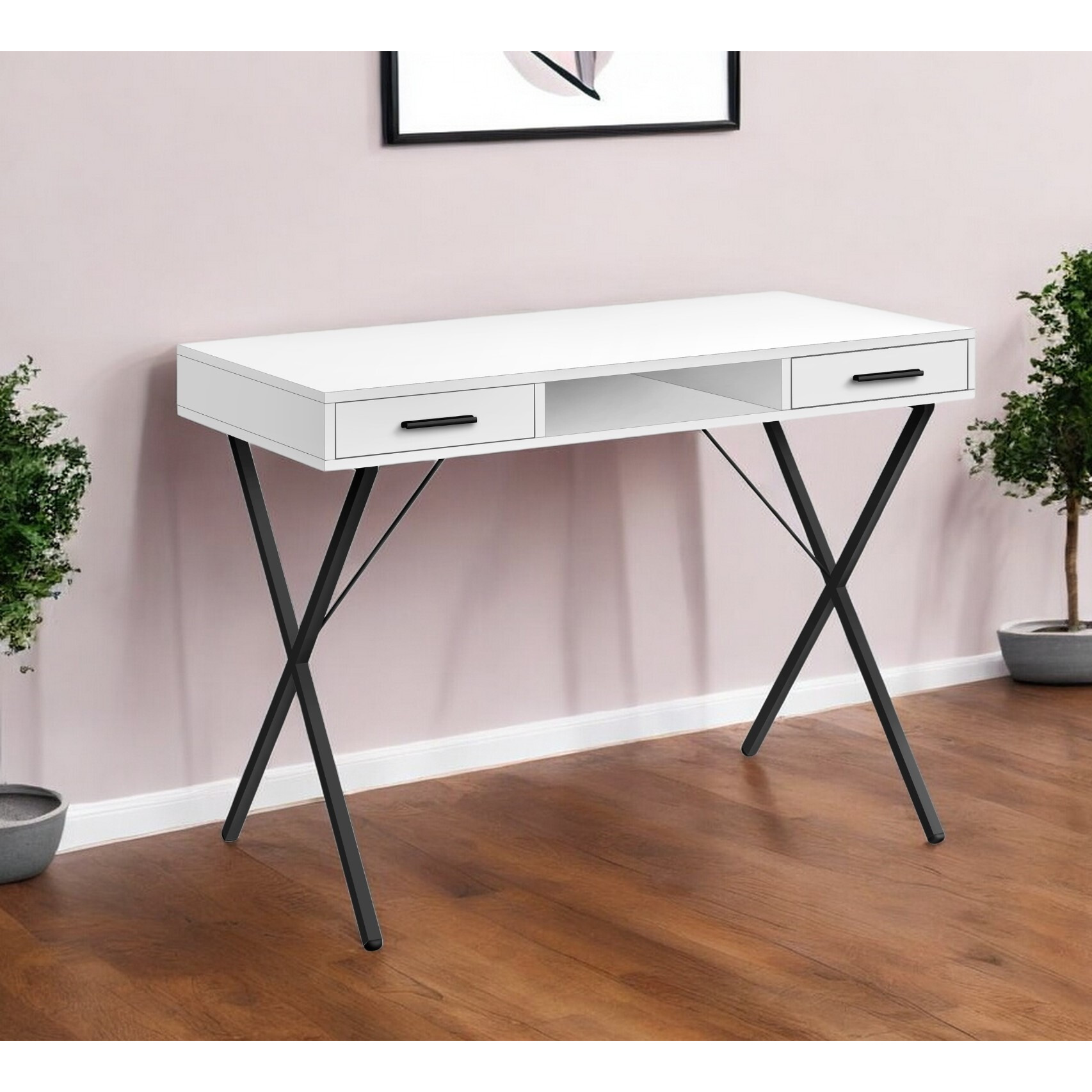 42"" White And Black Computer Desk With Two Drawers