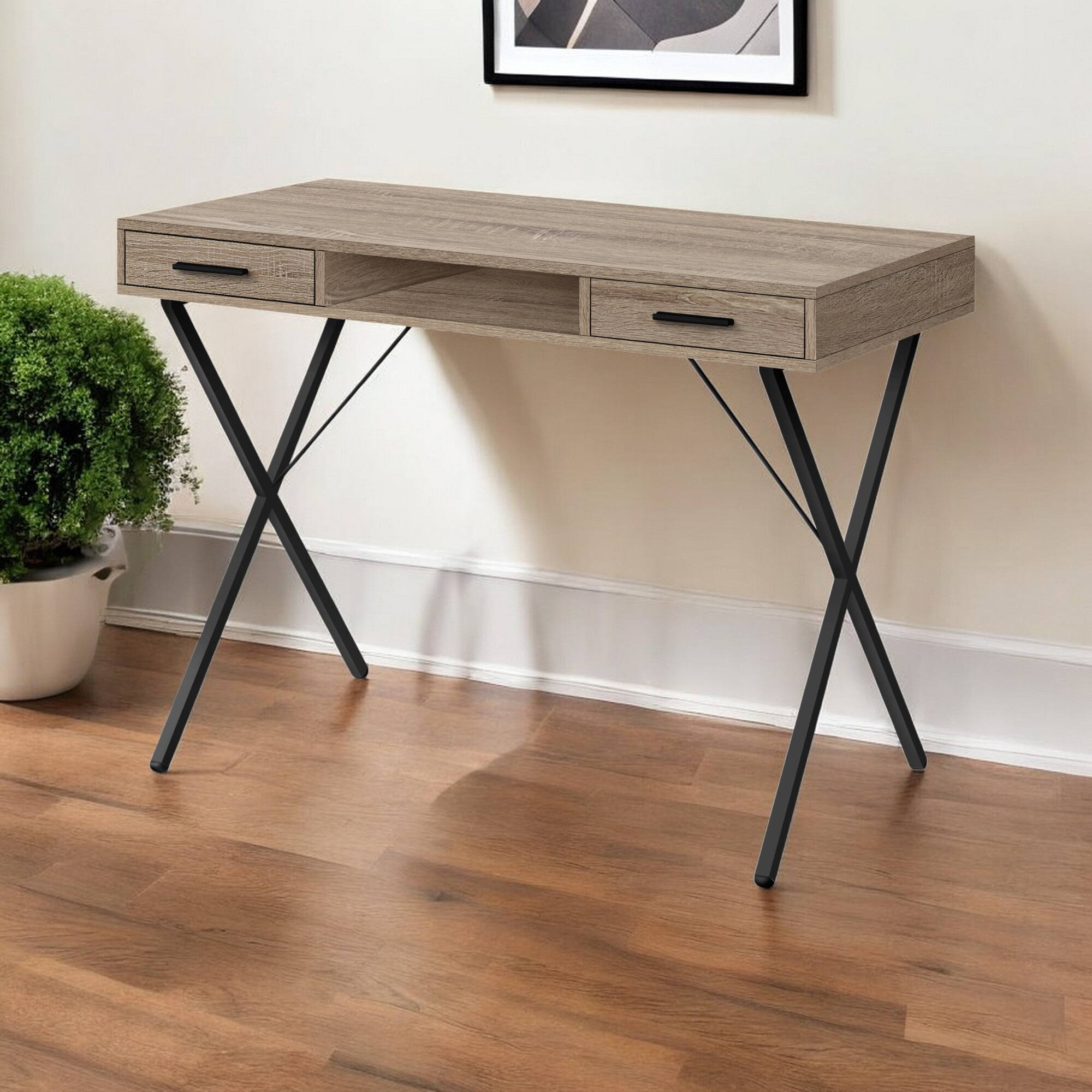 42"" Taupe And Black Computer Desk With Two Drawers