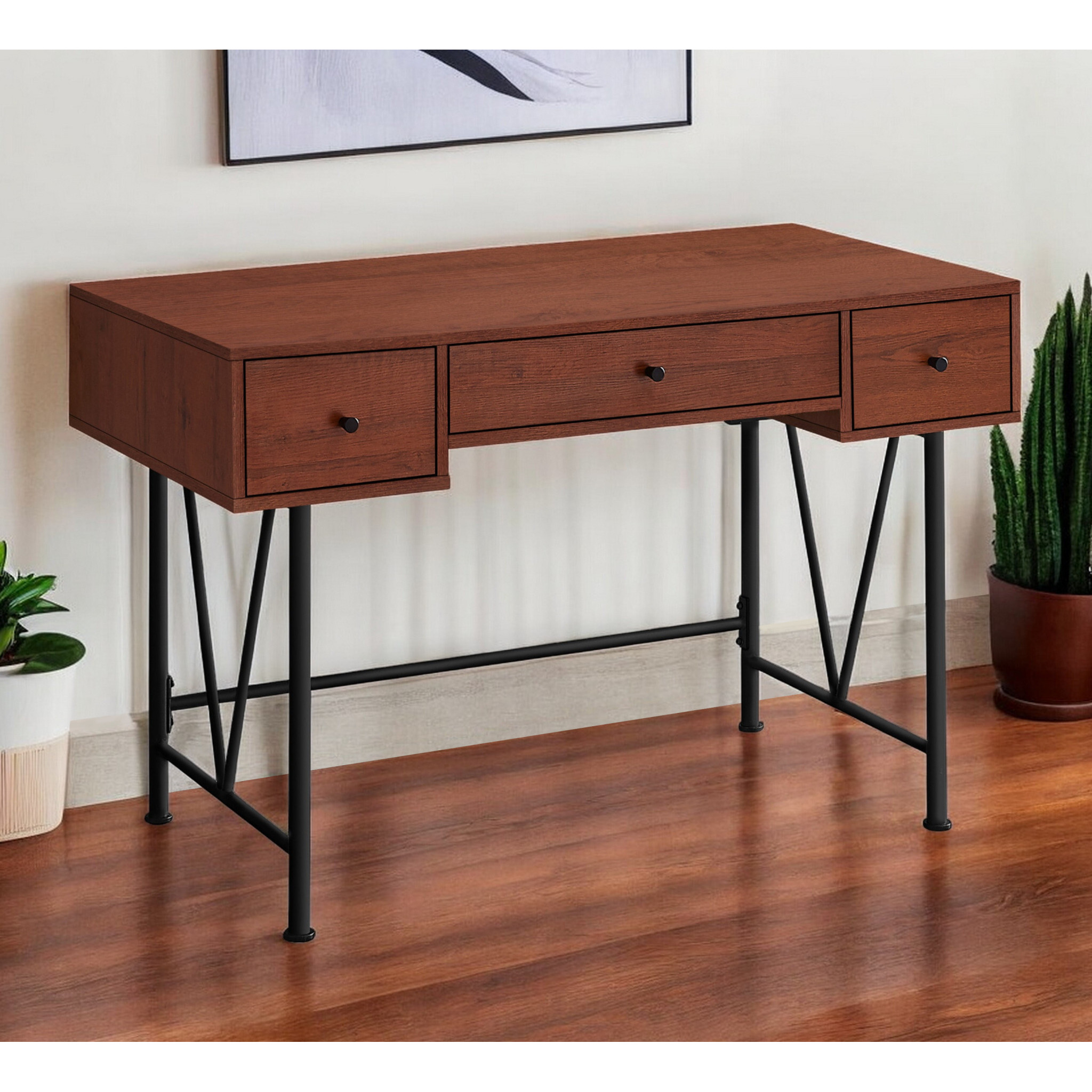 47"" Brown And Black Computer Desk With Three Drawers