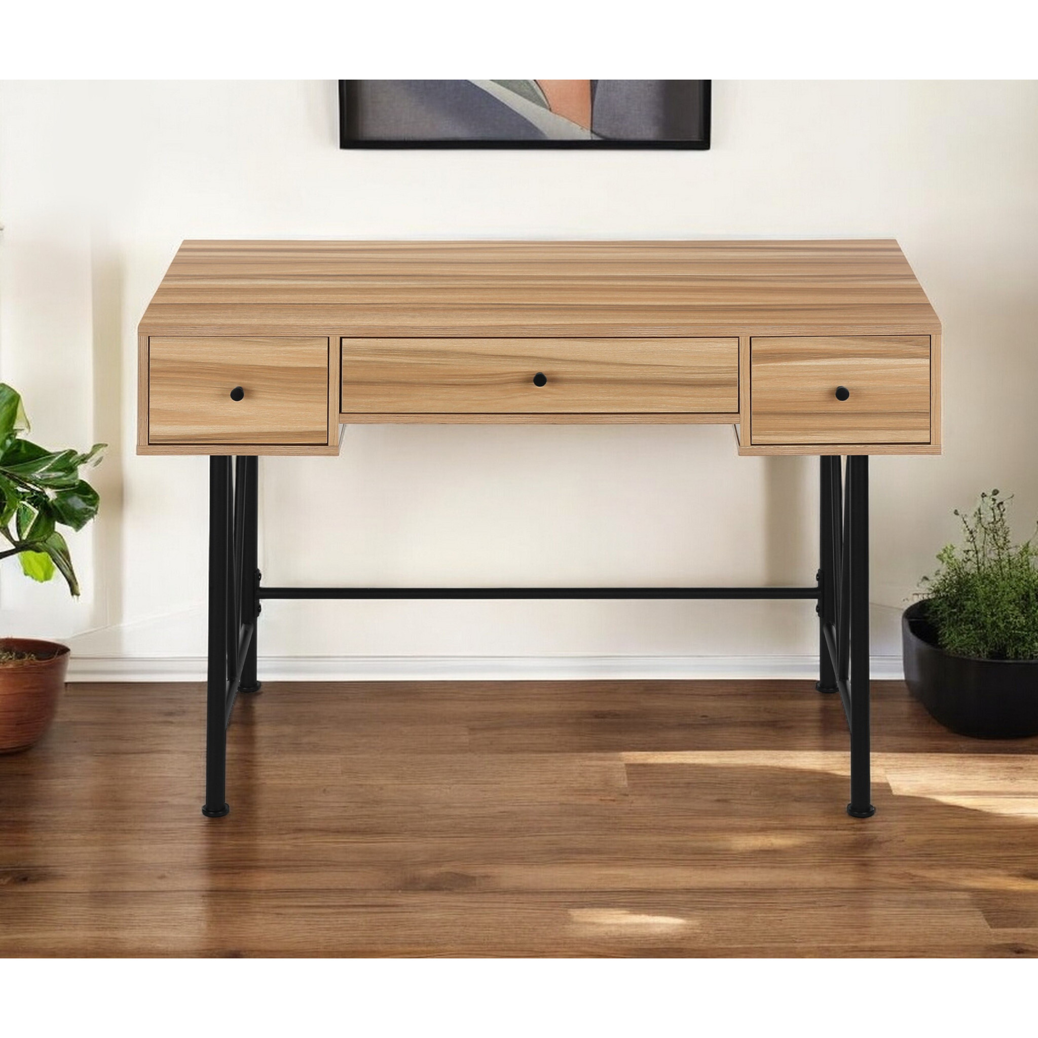47"" Brown And Black Computer Desk With Three Drawers