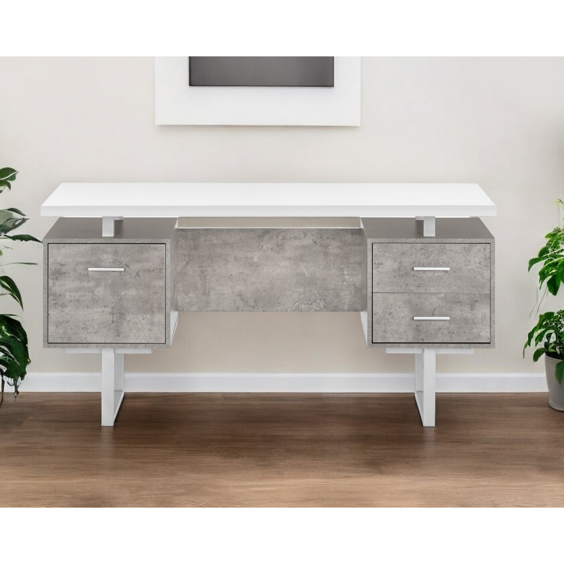 60"" White And Gray Computer Desk