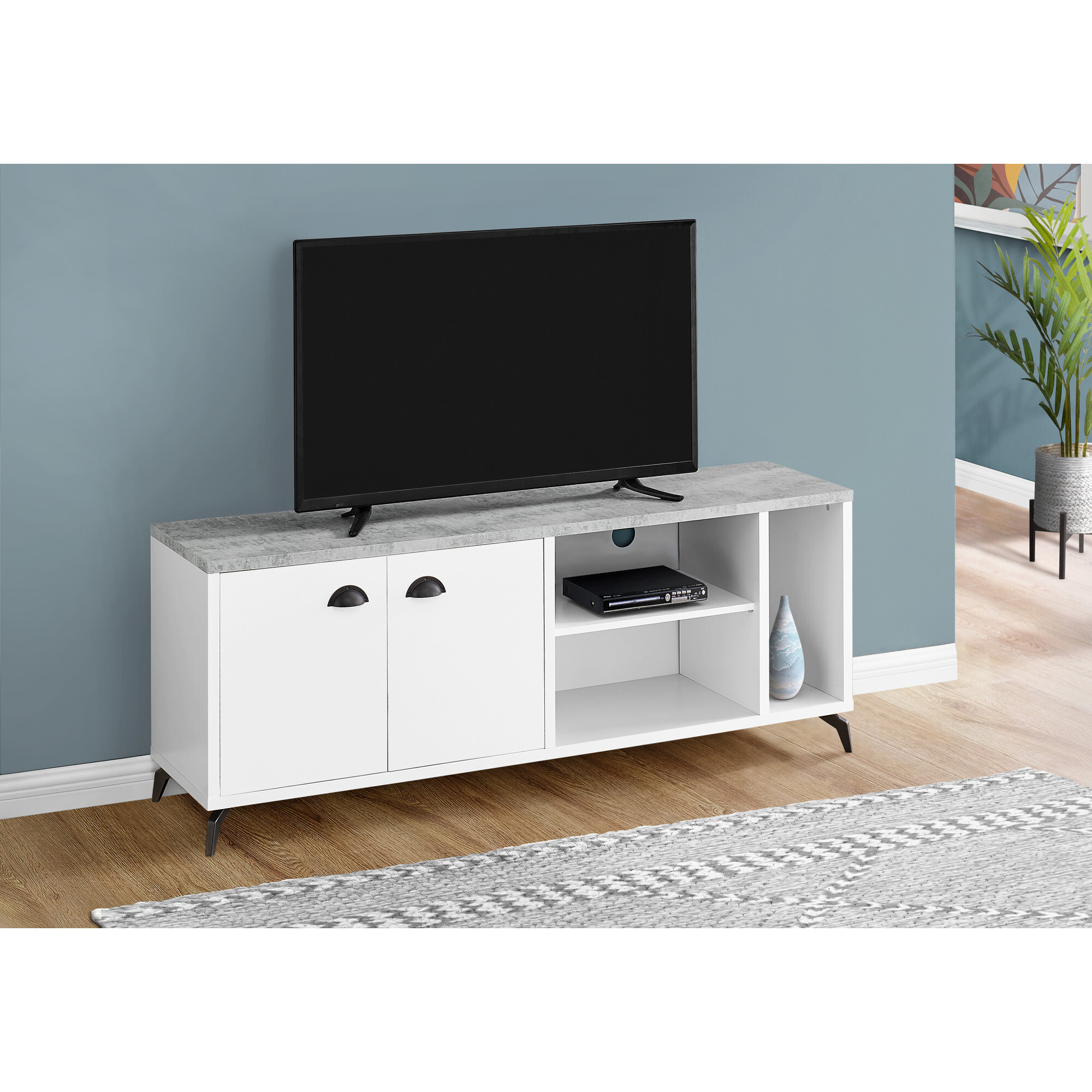 60"" White Cabinet Enclosed Storage Tv Stand
