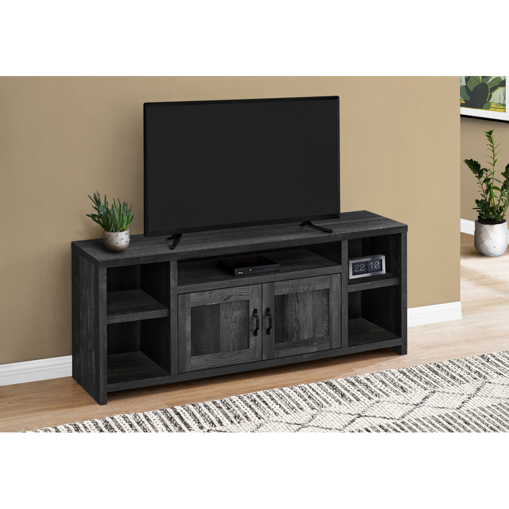 59"" Black Cabinet Enclosed Storage Tv Stand