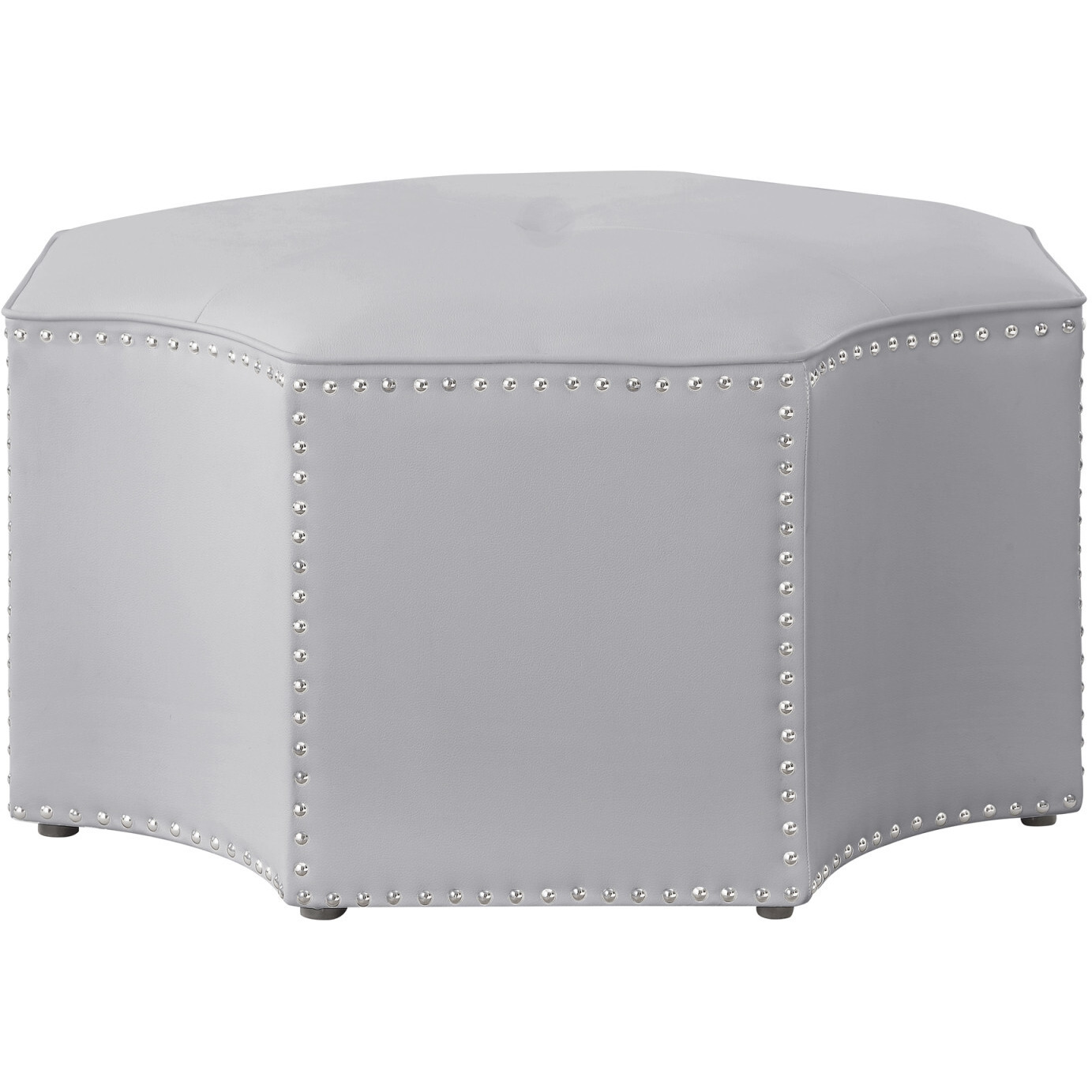 33"" Silver Faux Leather Tufted Octagonal Cocktail Ottoman