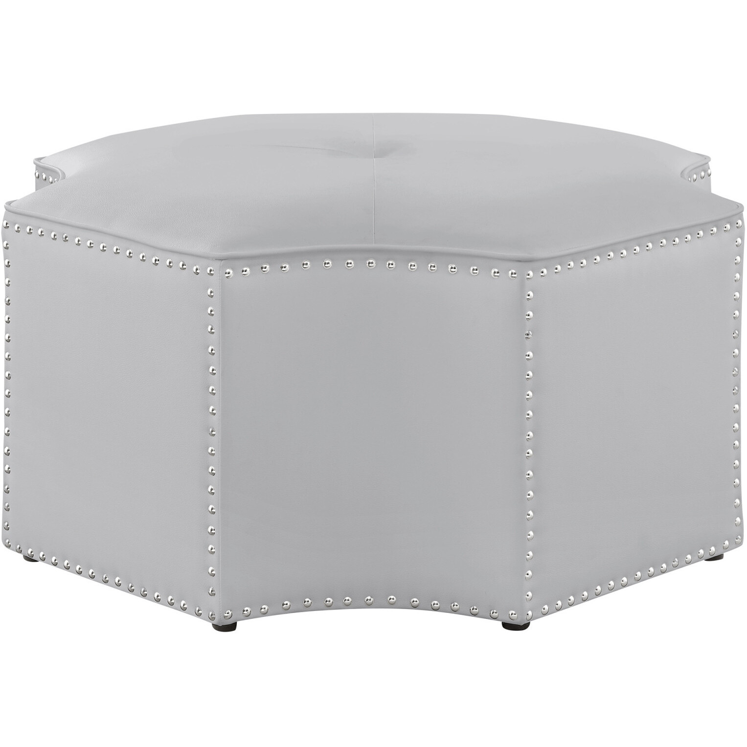 33"" Silver Faux Leather Tufted Octagonal Cocktail Ottoman