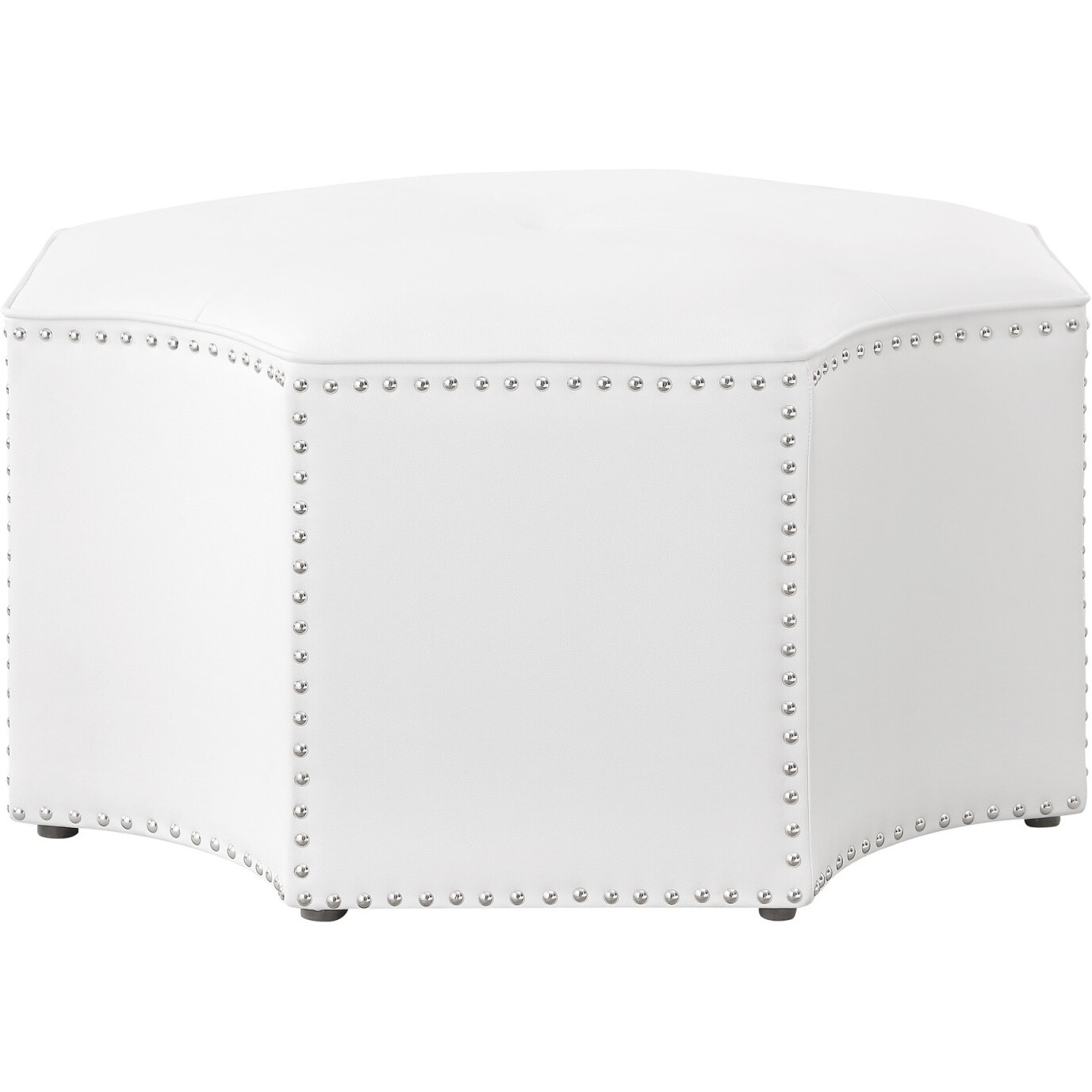 33"" White Faux Leather Tufted Octagonal Cocktail Ottoman