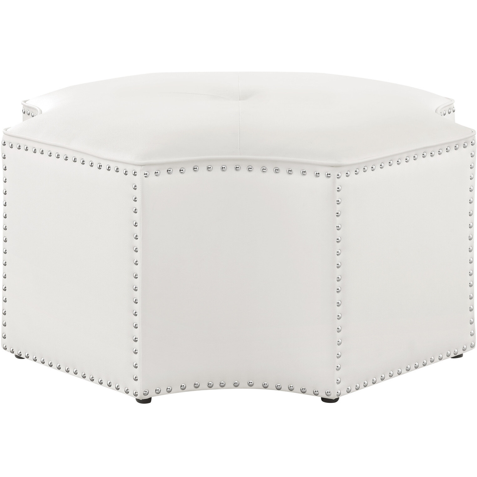 33"" White Faux Leather Tufted Octagonal Cocktail Ottoman