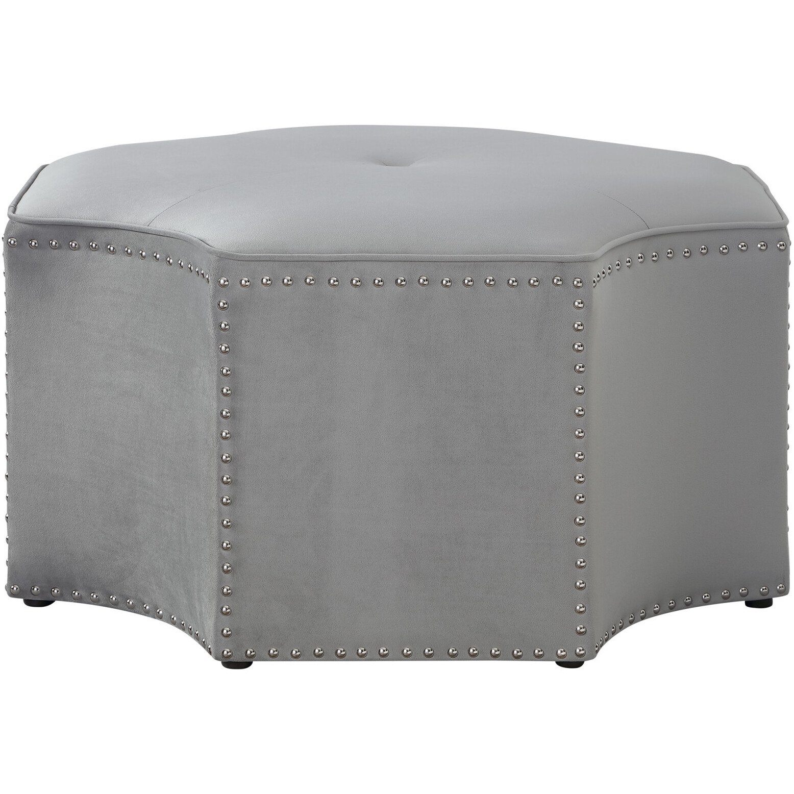 33"" Gray Velvet Tufted Octagonal Cocktail Ottoman
