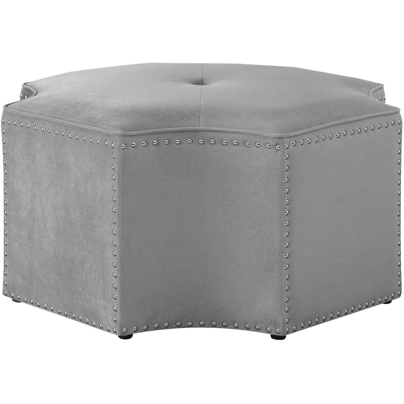 33"" Gray Velvet Tufted Octagonal Cocktail Ottoman