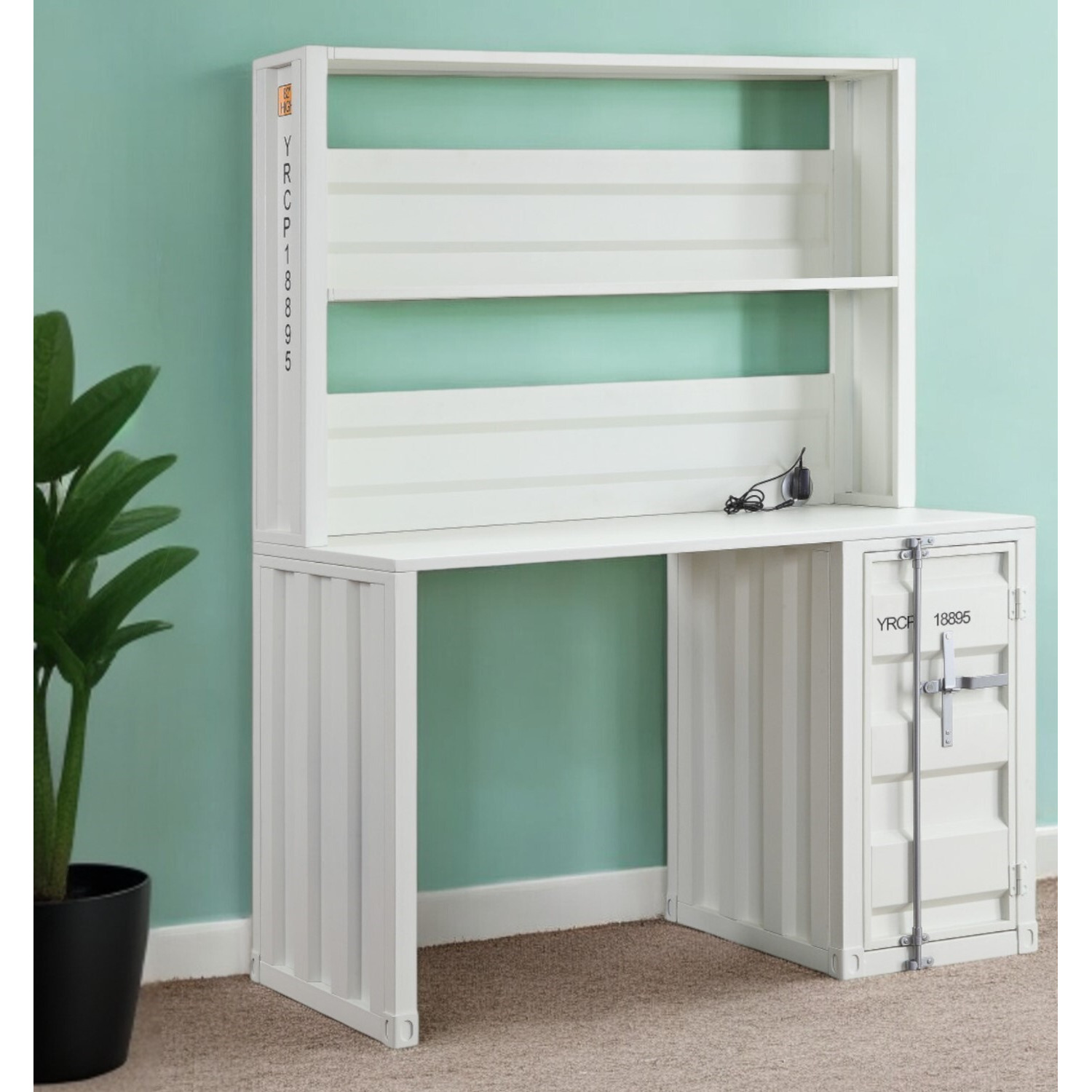 47"" White Metal Writing Desk