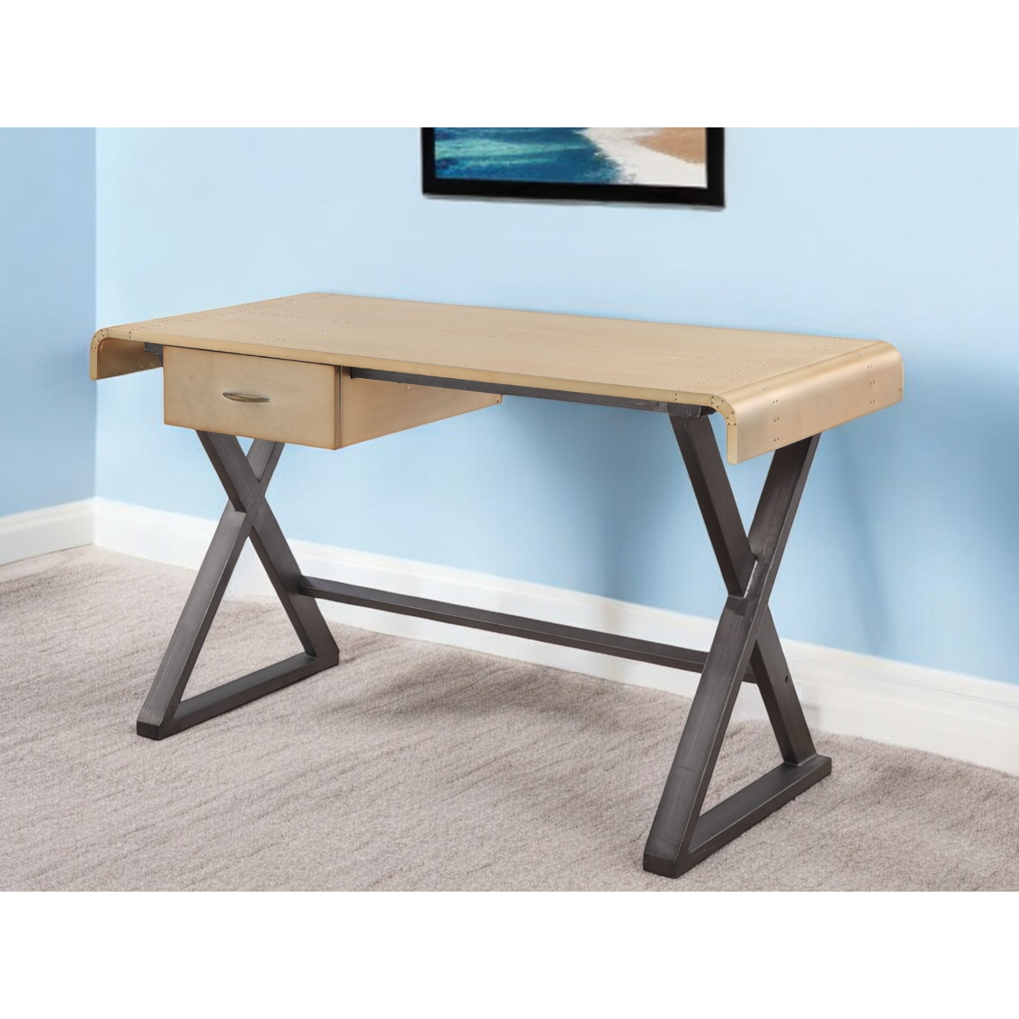 50"" Gold And Black Aluminum Writing Desk