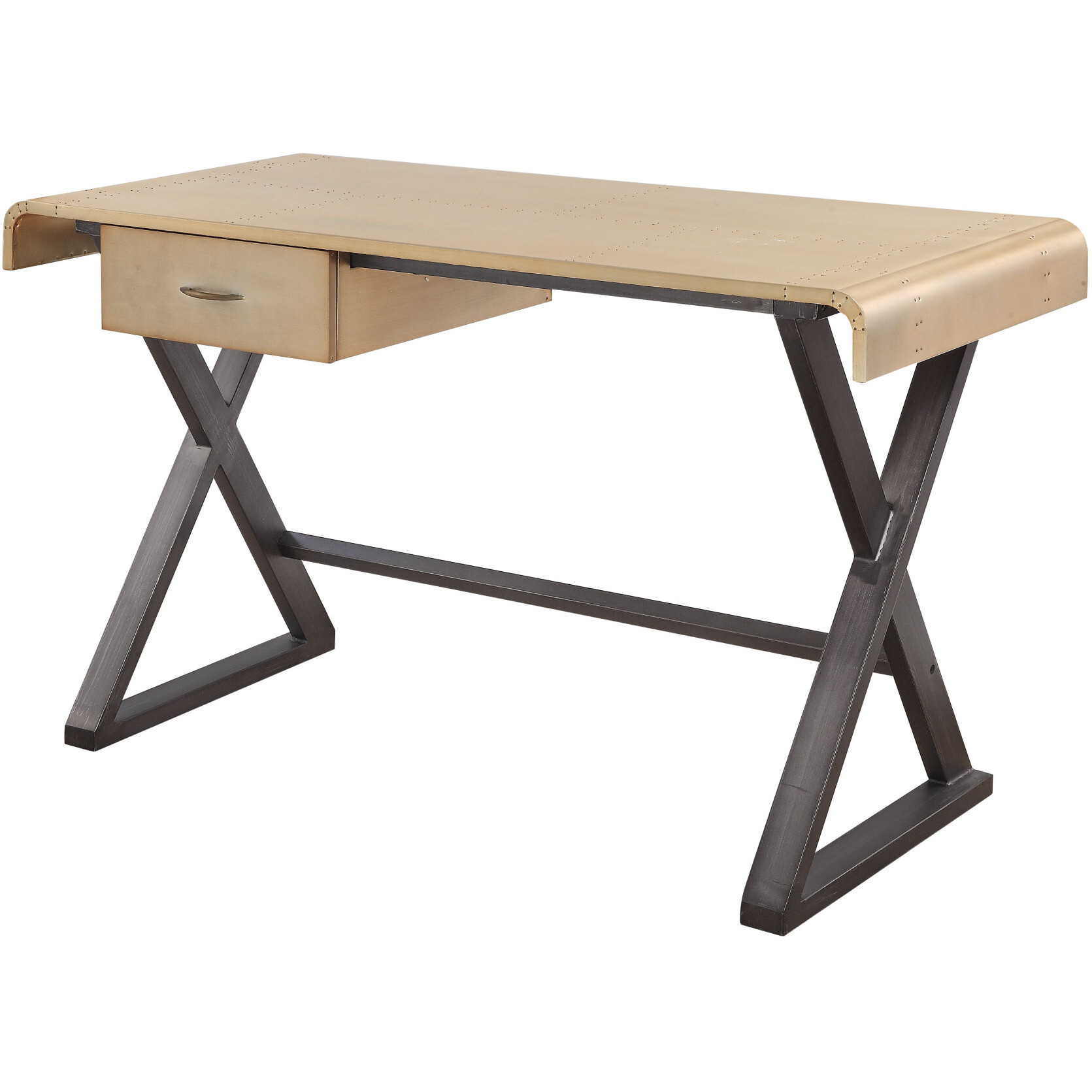 50"" Gold And Black Aluminum Writing Desk