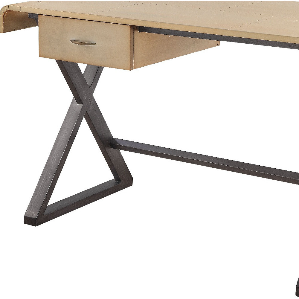 50"" Gold And Black Aluminum Writing Desk