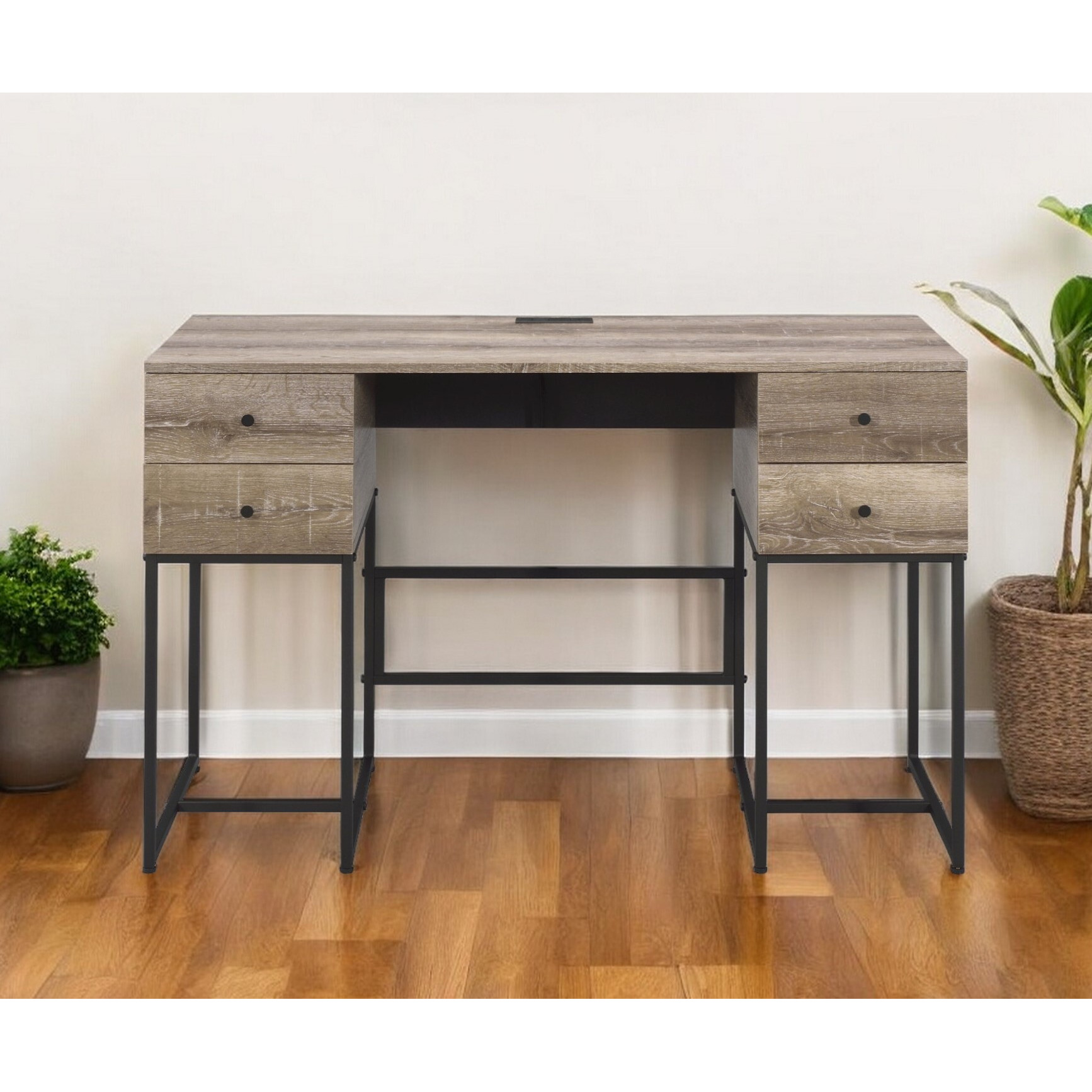 47"" Brown And Black Writing Desk With Four Drawers