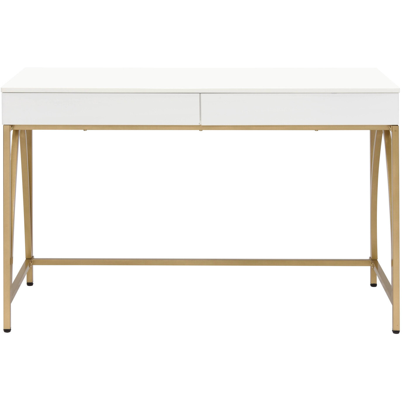 50"" White And Gold Writing Desk With Two Drawers