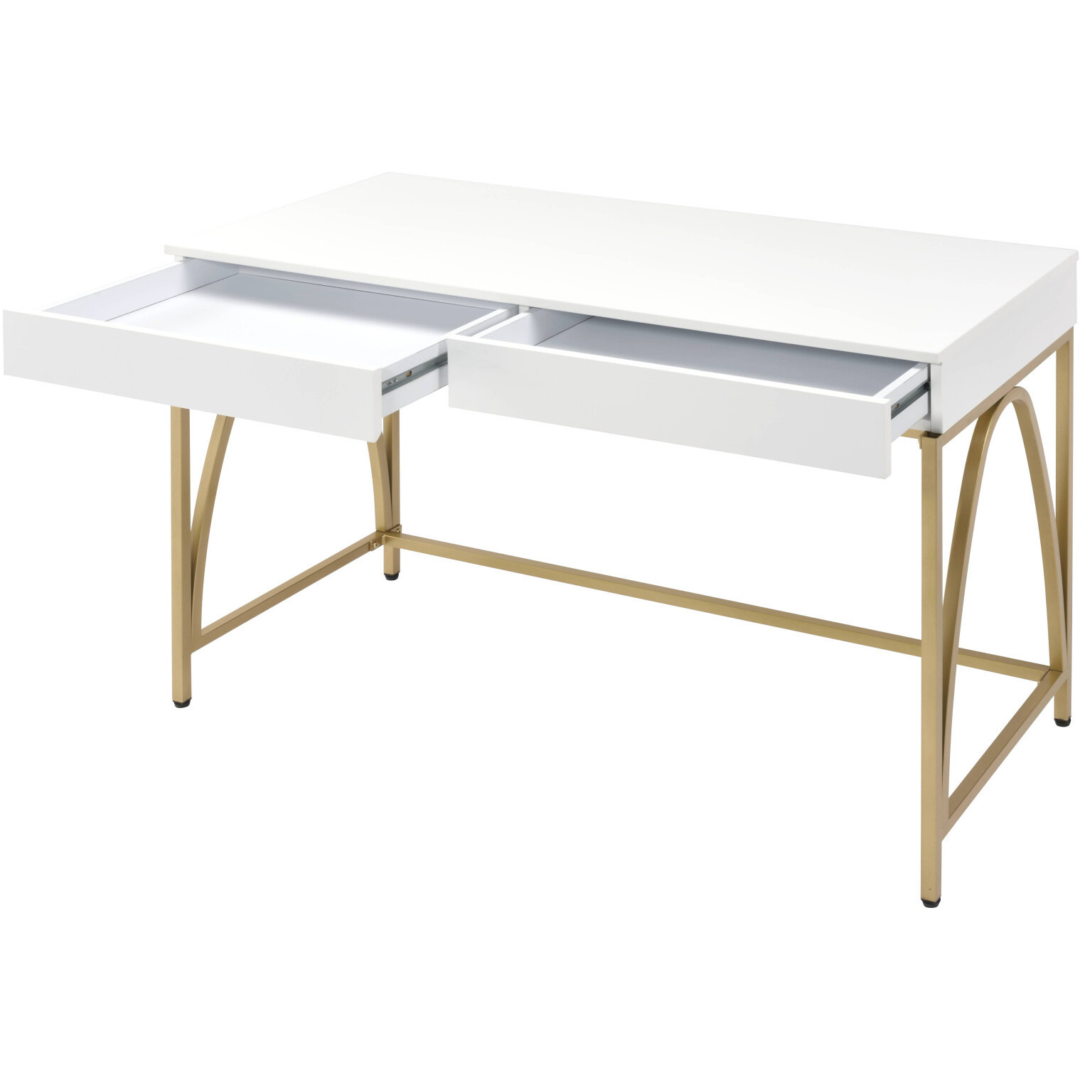 50"" White And Gold Writing Desk With Two Drawers