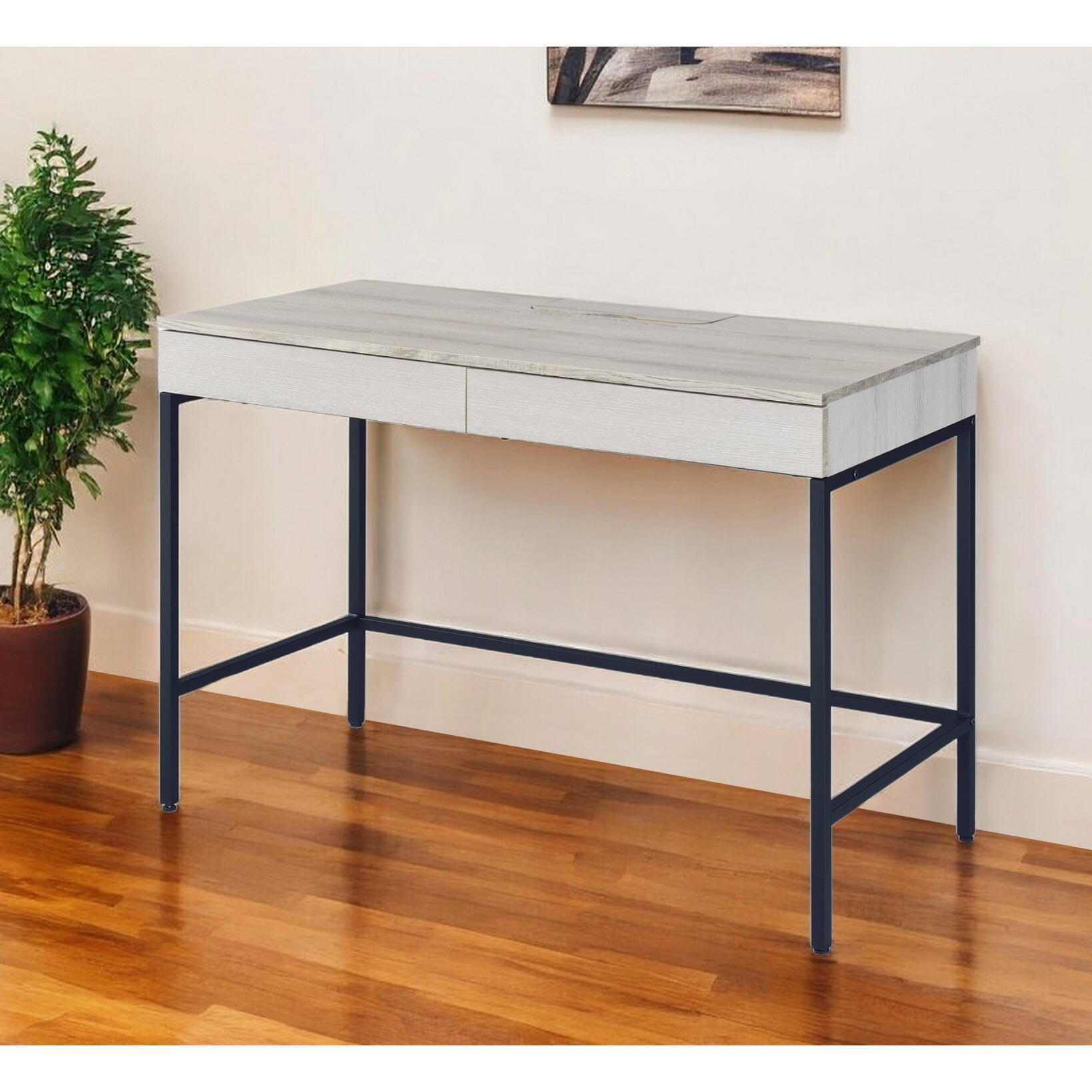 42"" Natural And Black Writing Desk With Two Drawers