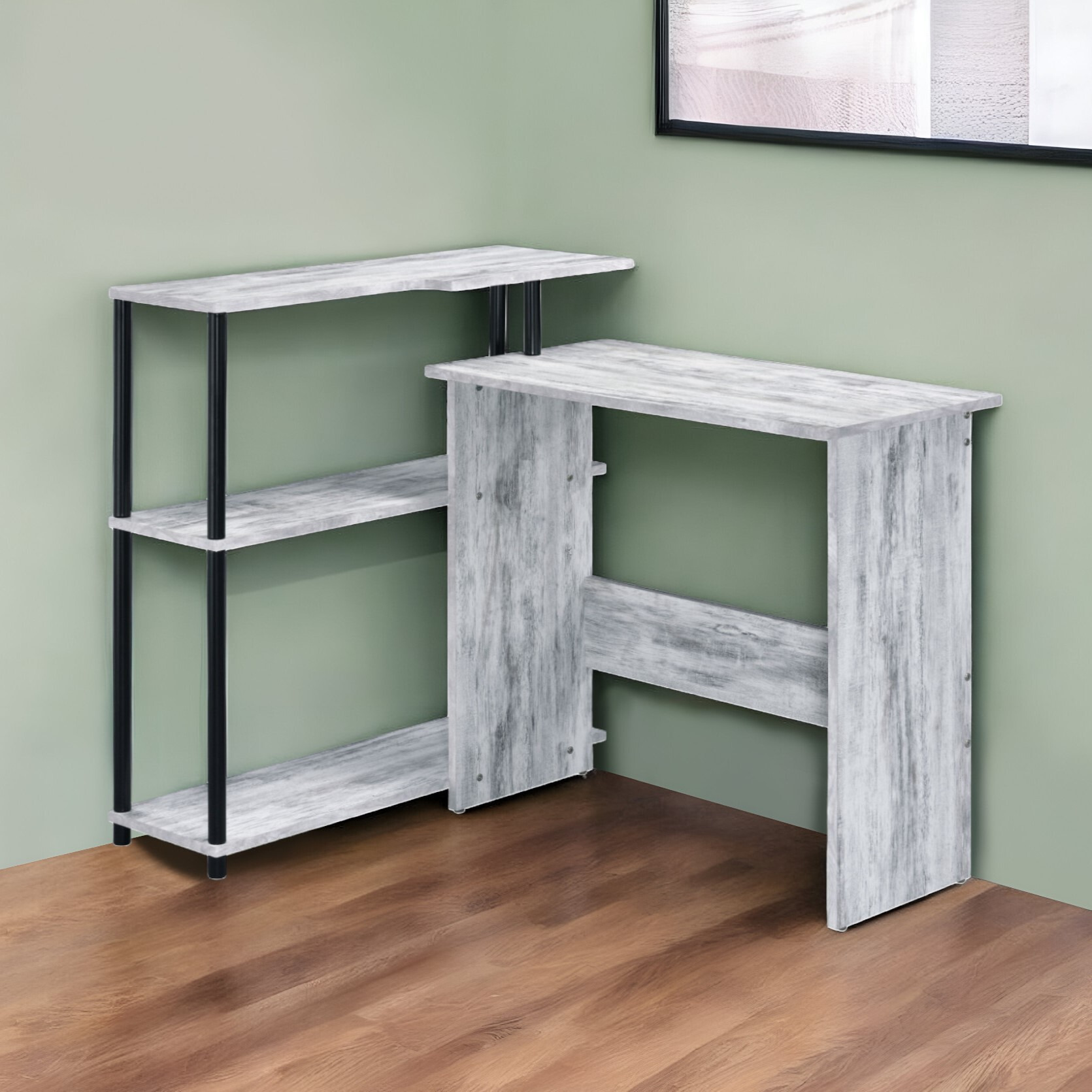 39"" Antiqued White L Shape Writing Desk