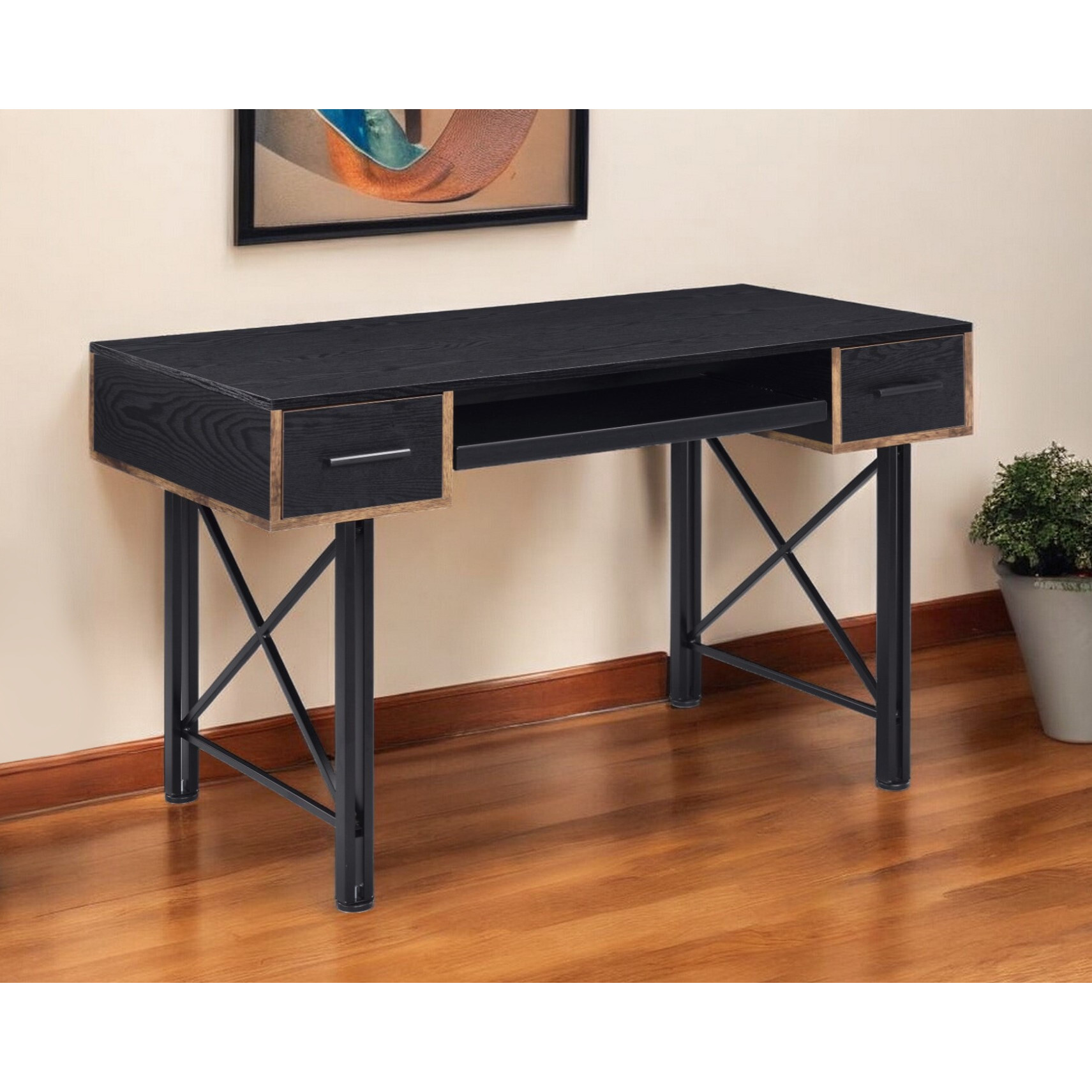 47"" Black Computer Desk With Two Drawers