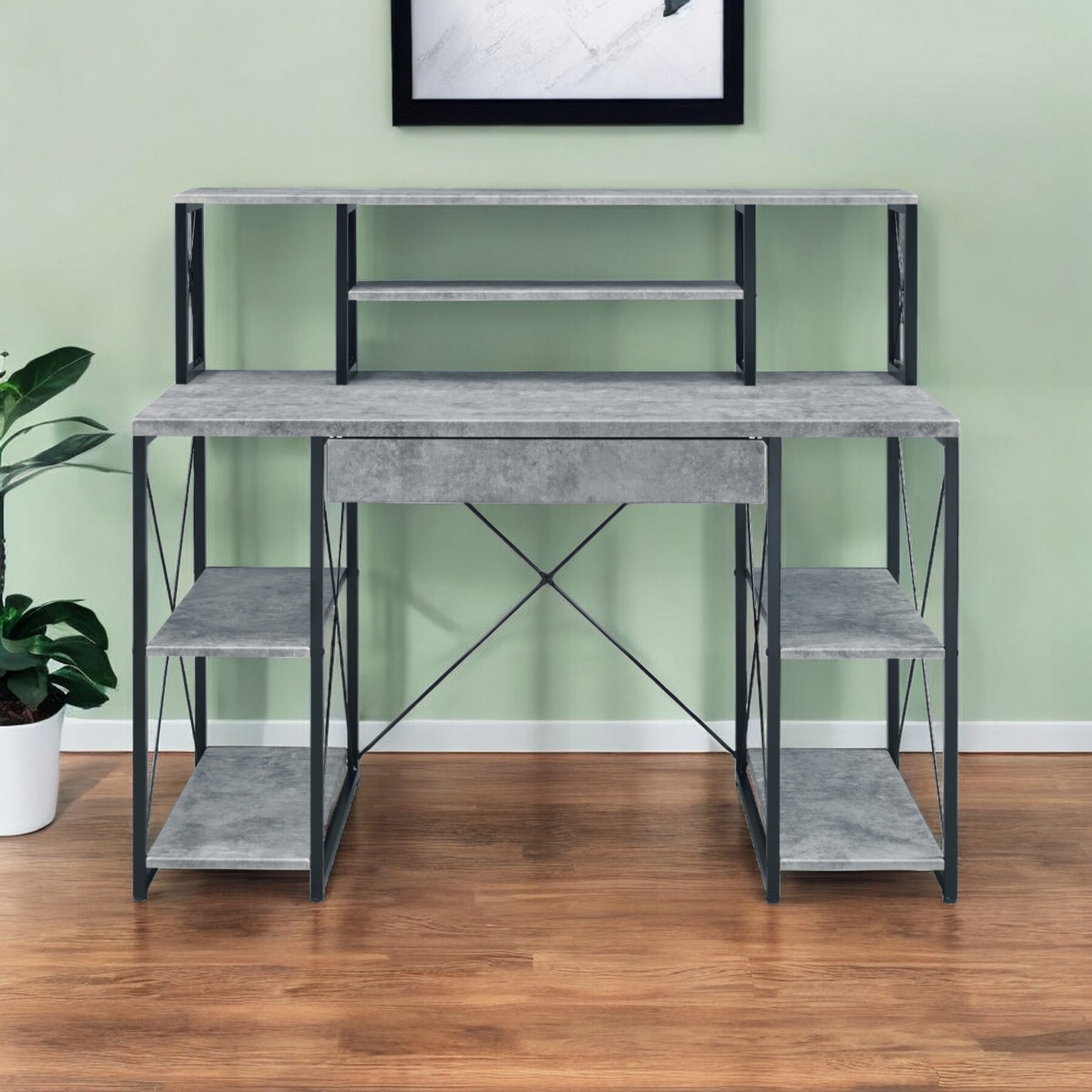 47"" Gray And Black And Black Computer Desk