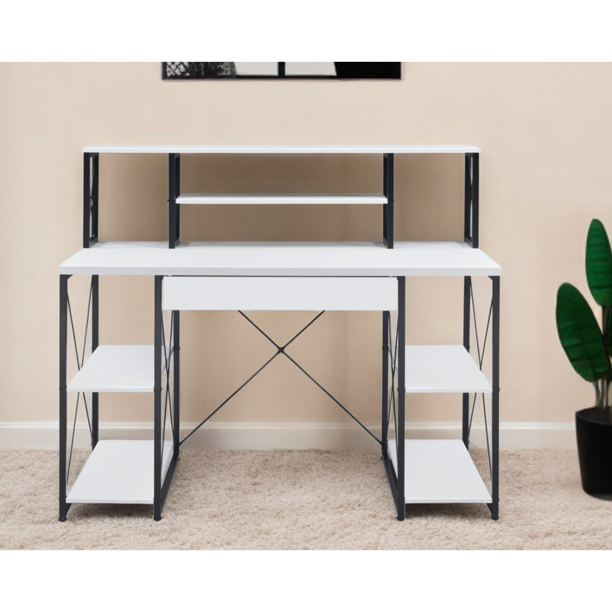 47"" White And Black Computer Desk