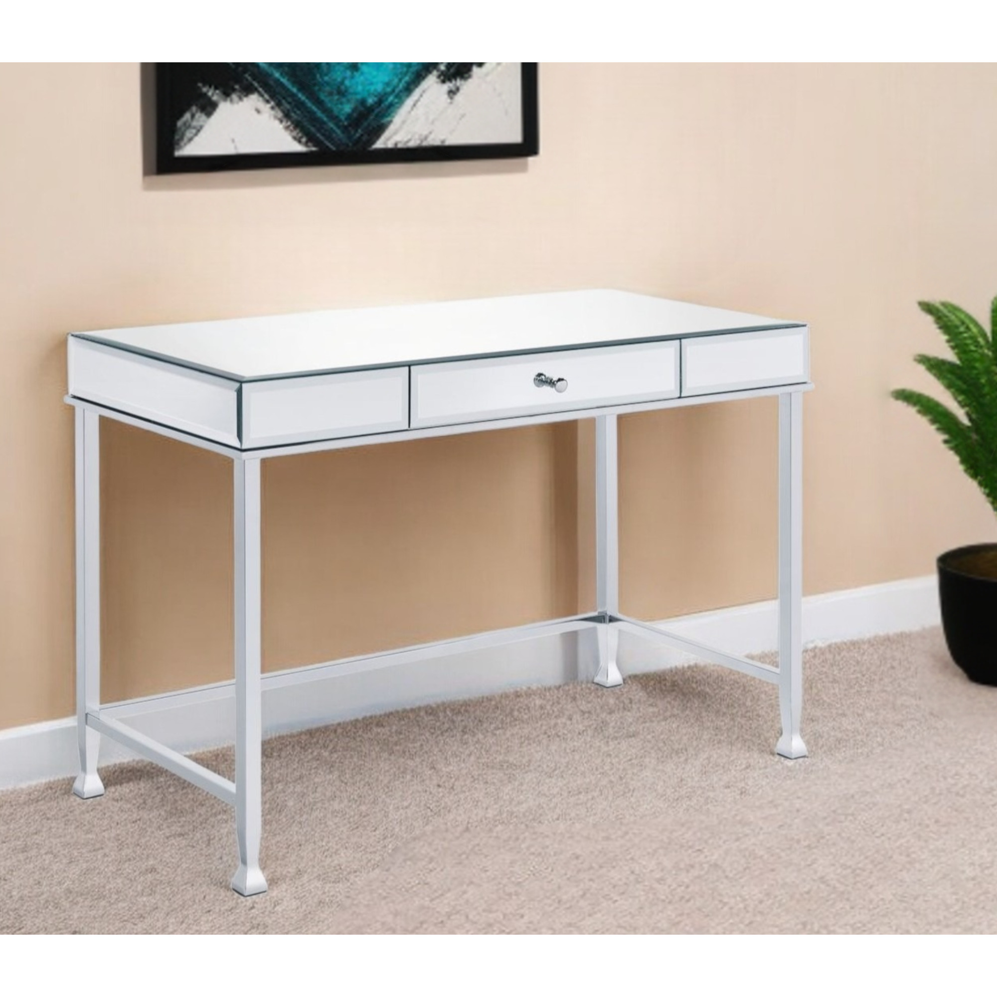 42"" Clear Mirrored Writing Desk