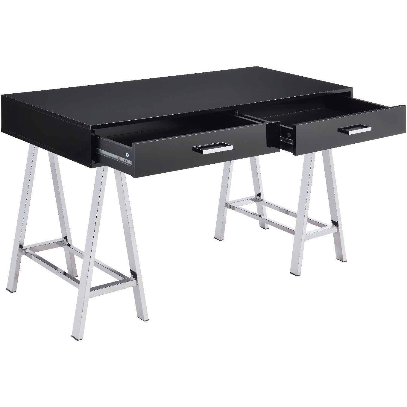 54"" Black And Silver Writing Desk With Two Drawers