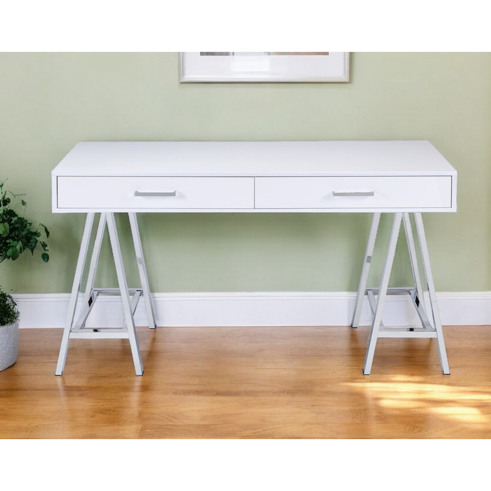 54"" White Writing Desk With Two Drawers