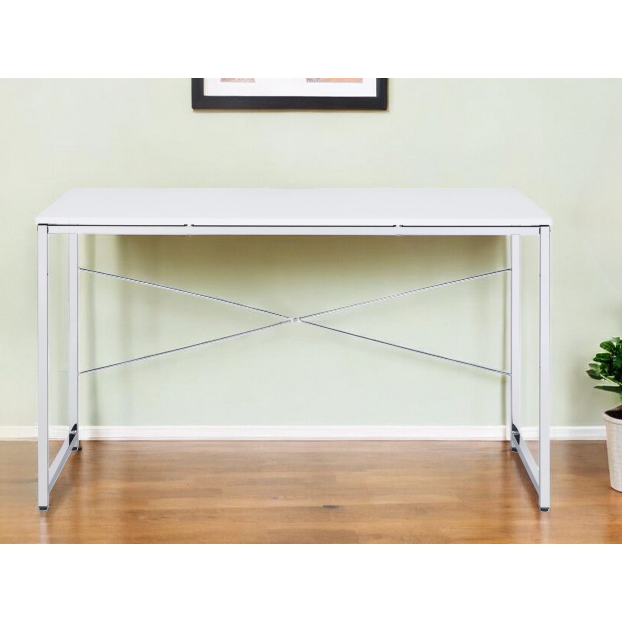 47"" White And Silver Writing Desk