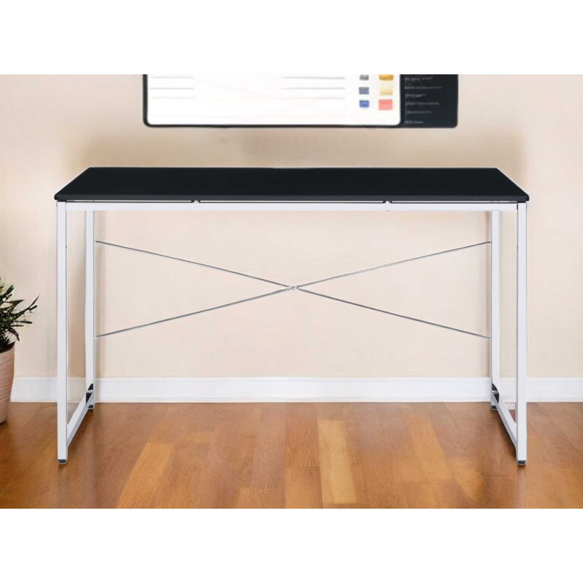 47"" Black And Silver Writing Desk