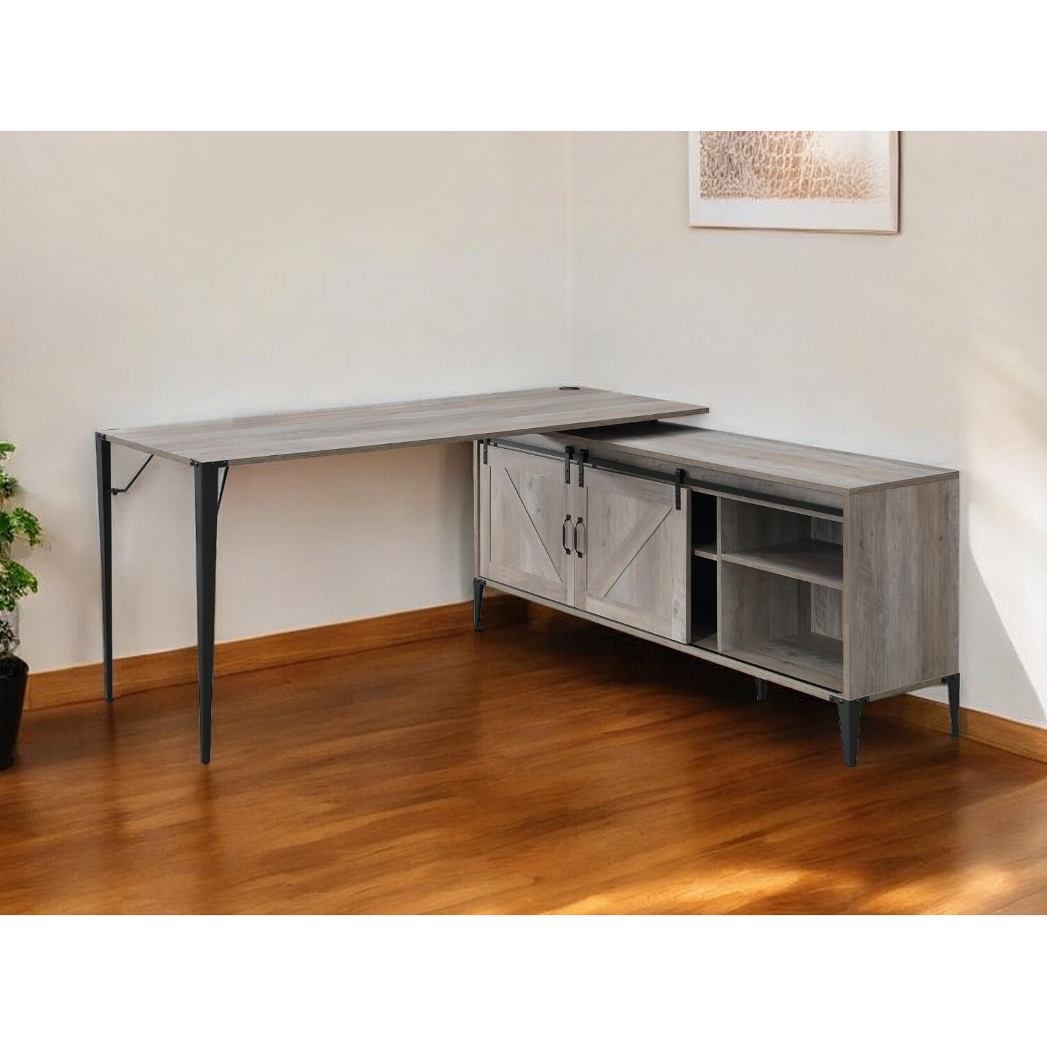 65"" Gray And Black L Shape Writing Desk