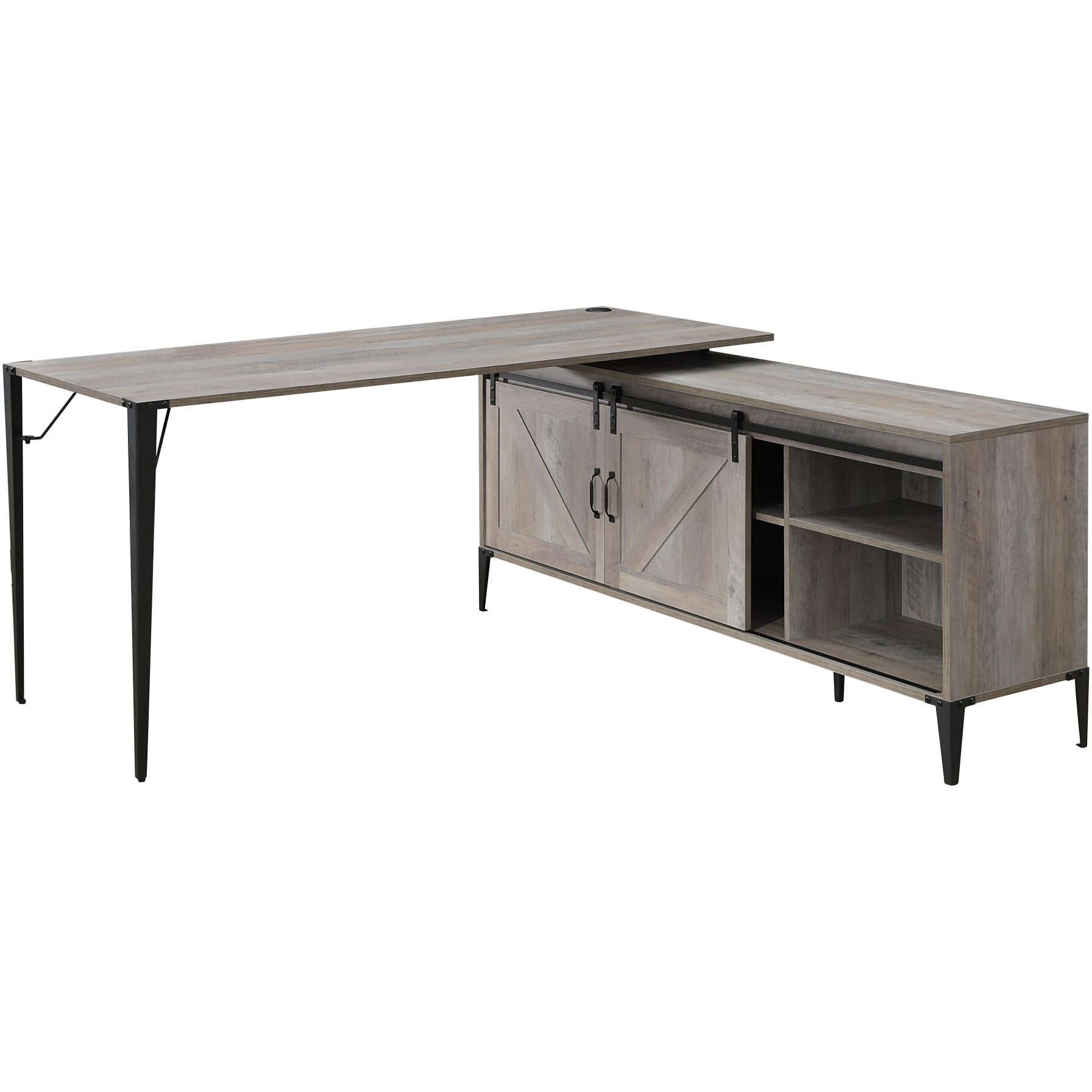 65"" Gray And Black L Shape Writing Desk