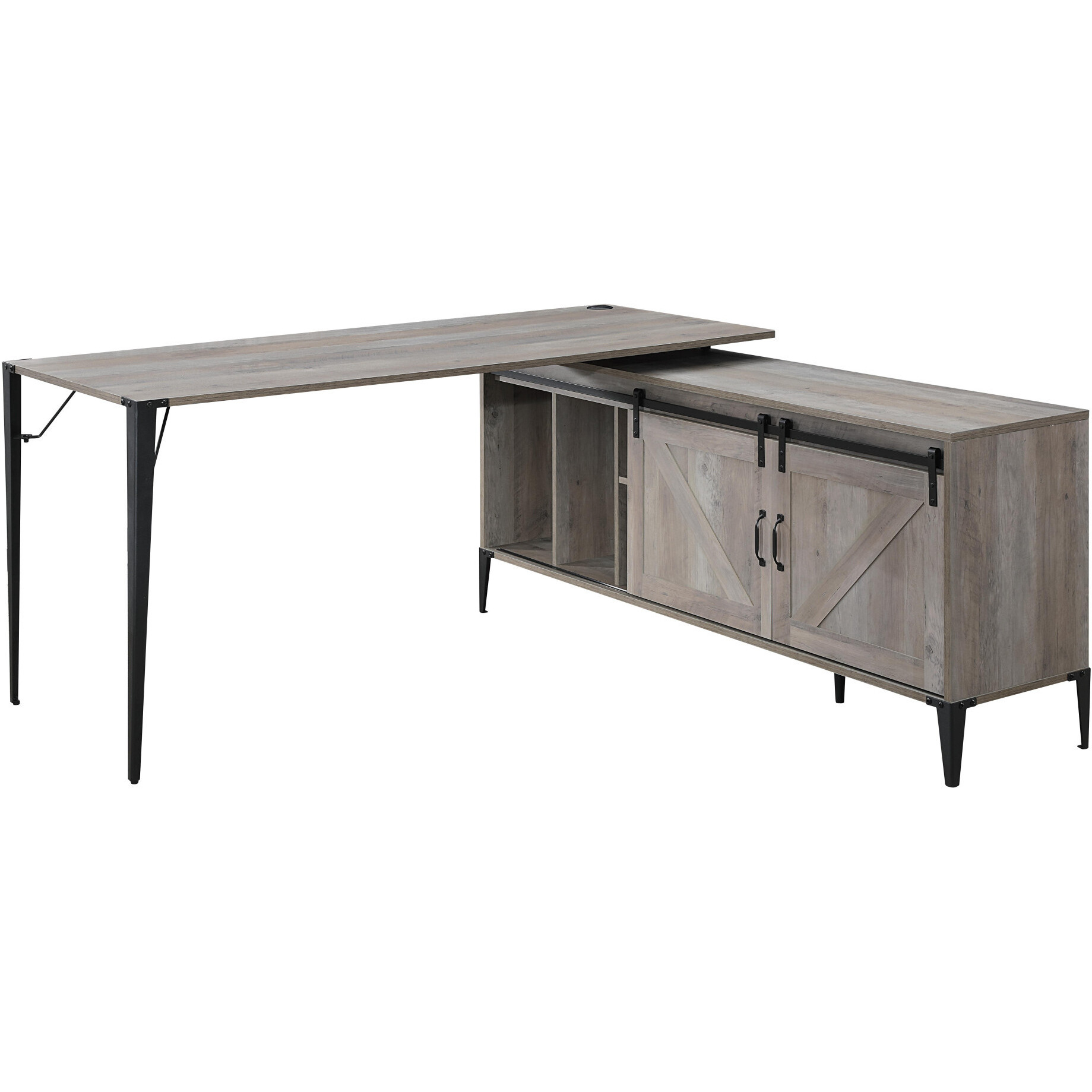 65"" Gray And Black L Shape Writing Desk