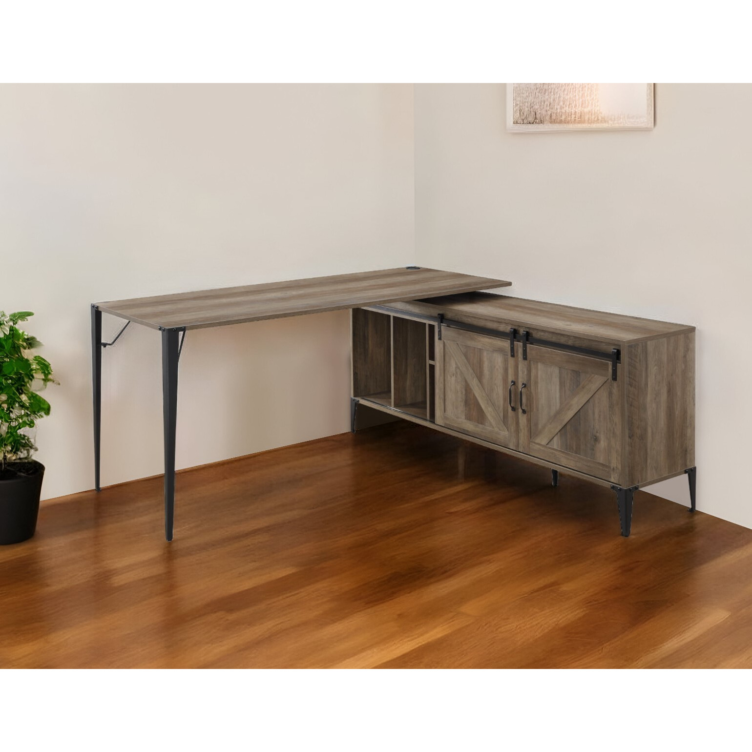 65"" Brown And Black L Shape Writing Desk