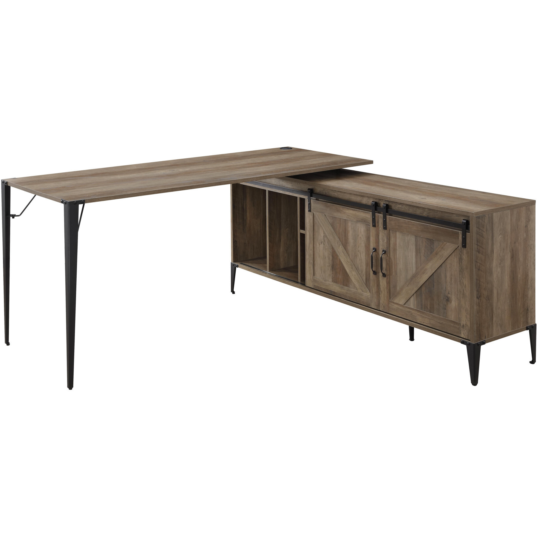 65"" Brown And Black L Shape Writing Desk
