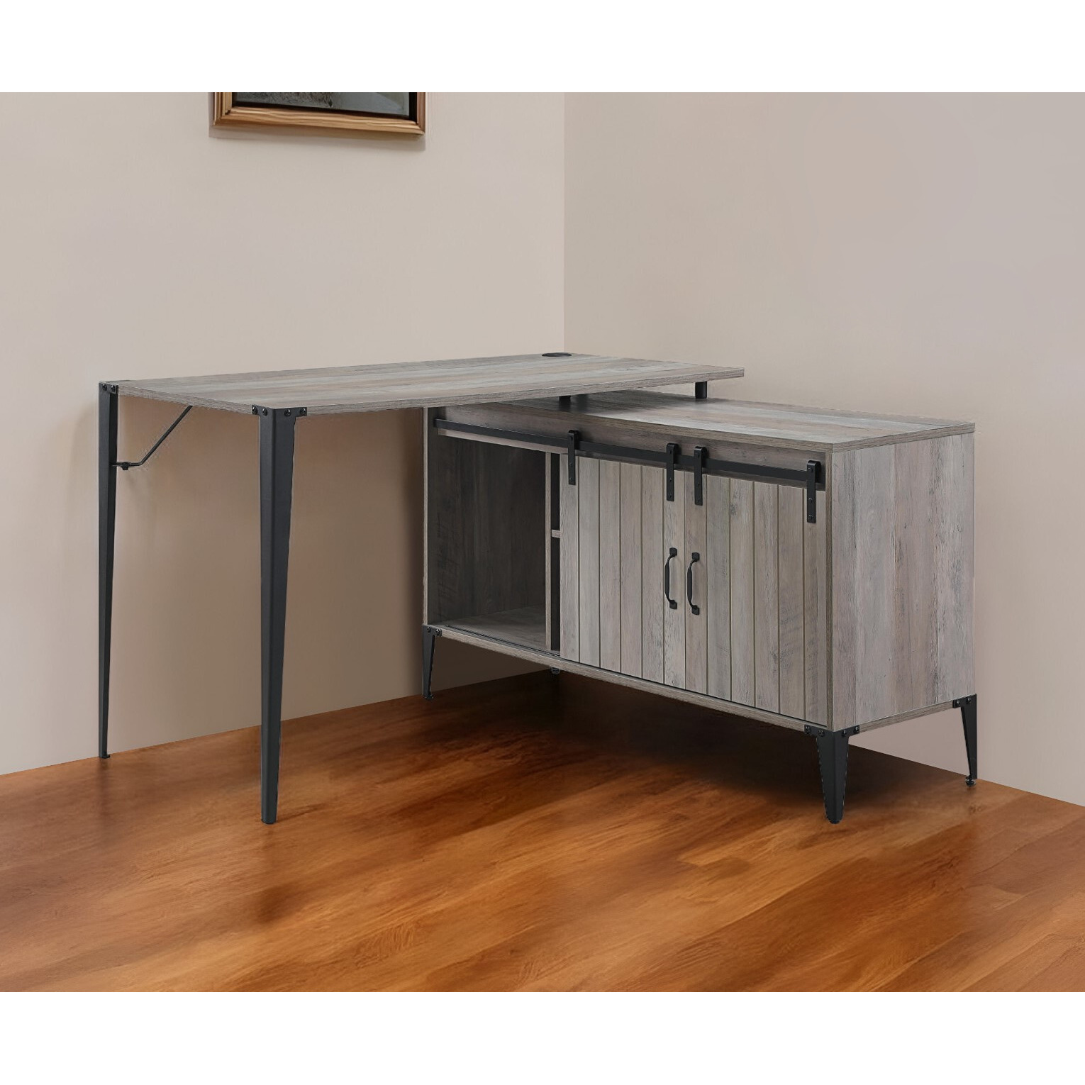 48"" Gray And Black L Shape Writing Desk