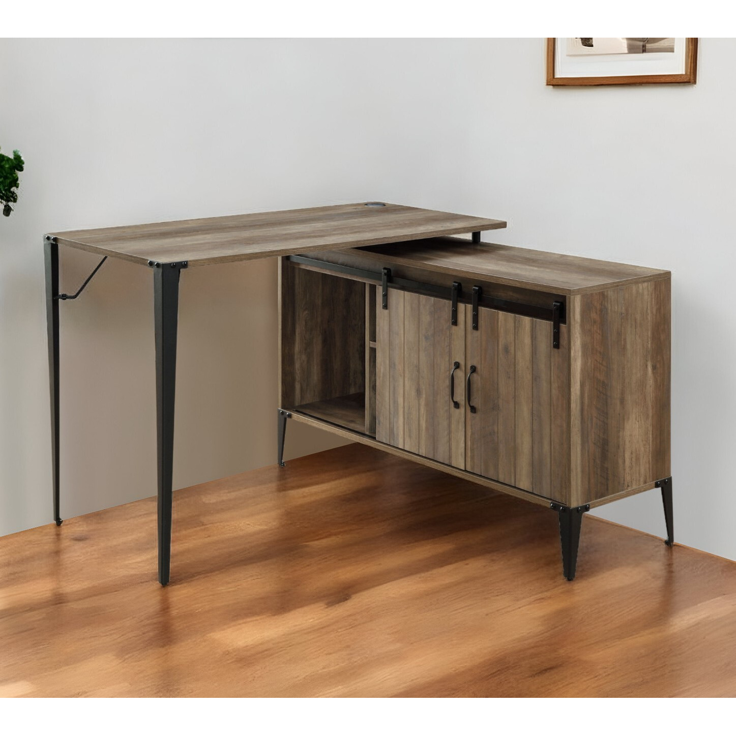48"" Brown And Black L Shape Writing Desk