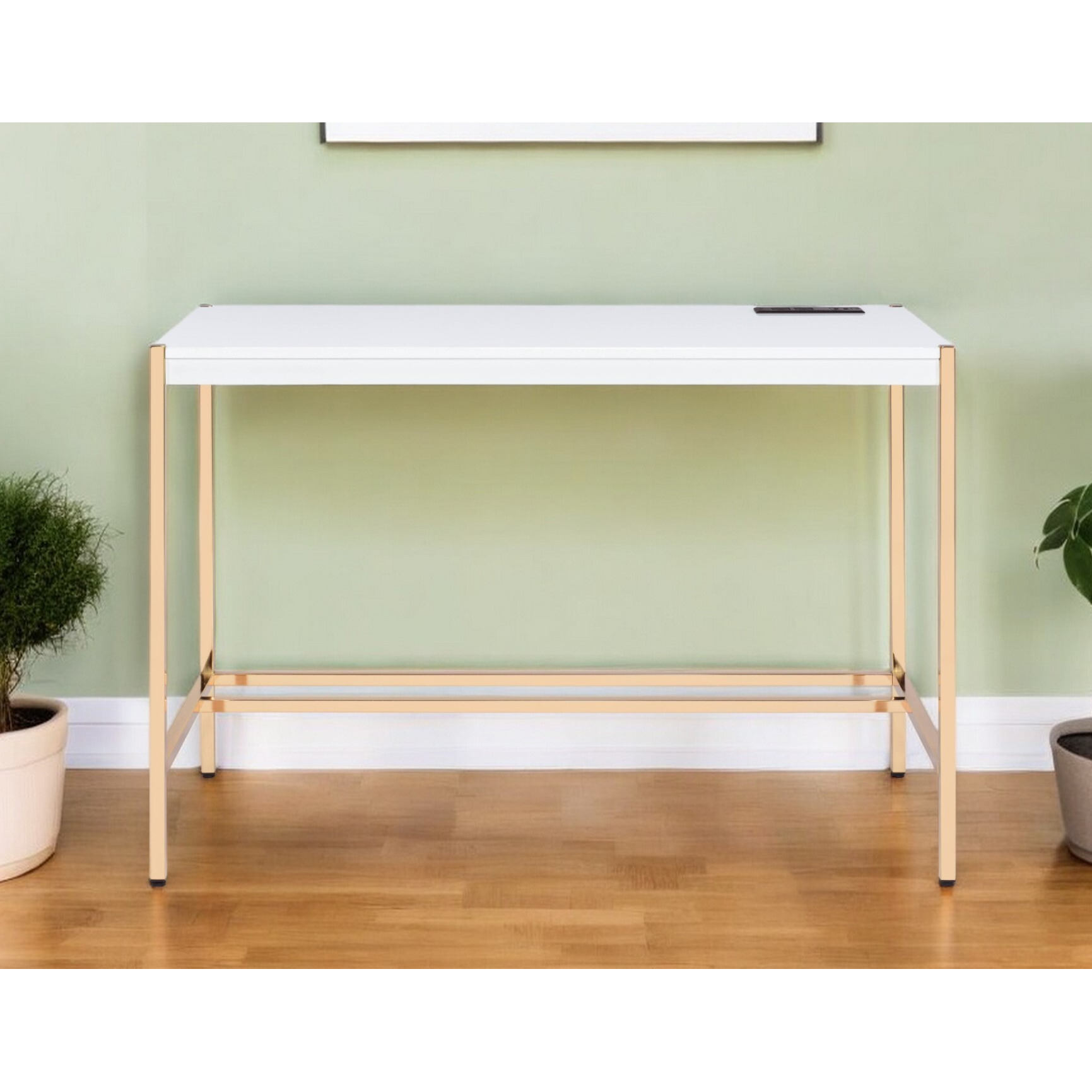 42"" White And Gold Writing Desk