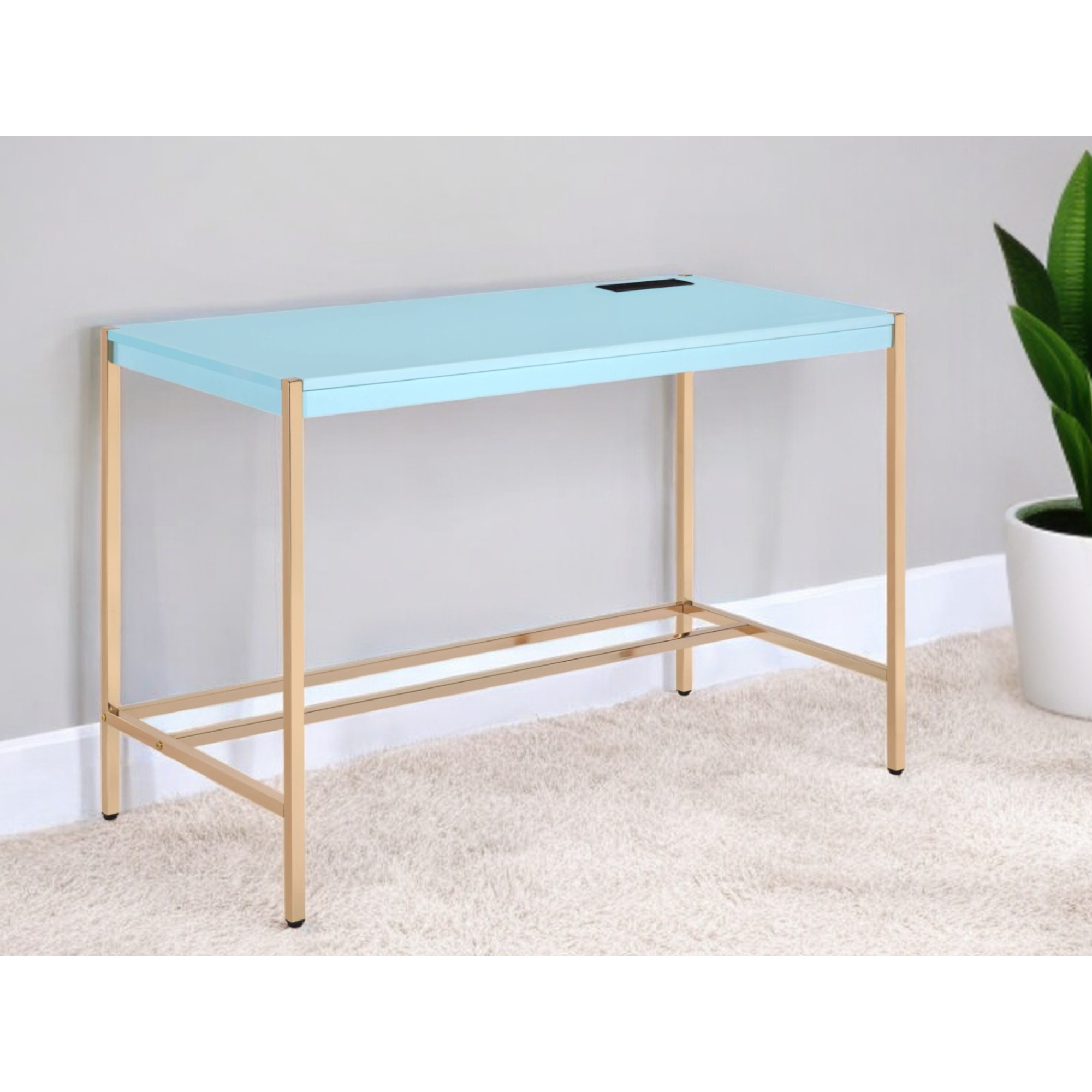 42"" Baby Blue And Gold Writing Desk